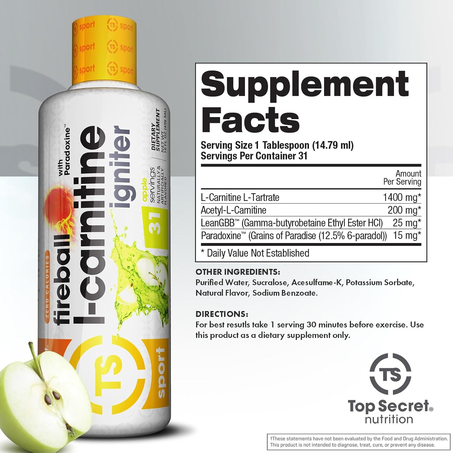 Fireball Liquid L-Carnitine with Paradoxine | Stim Free | Weight Management, Ene