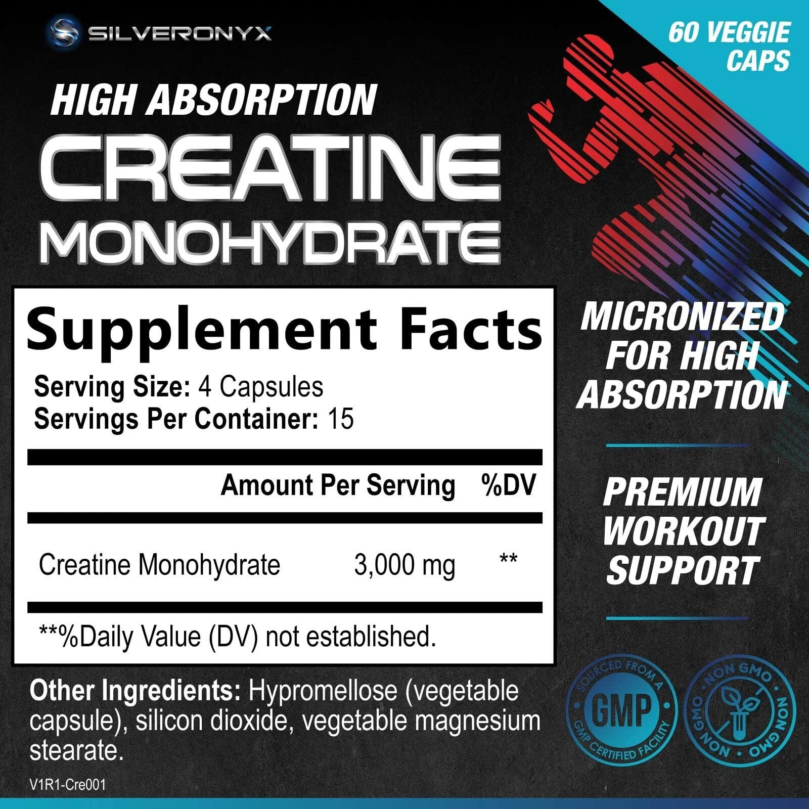 Monohidrato De Creatina En 60 Capsulas 750mg Masa Muscular Para Mujeres Hombres