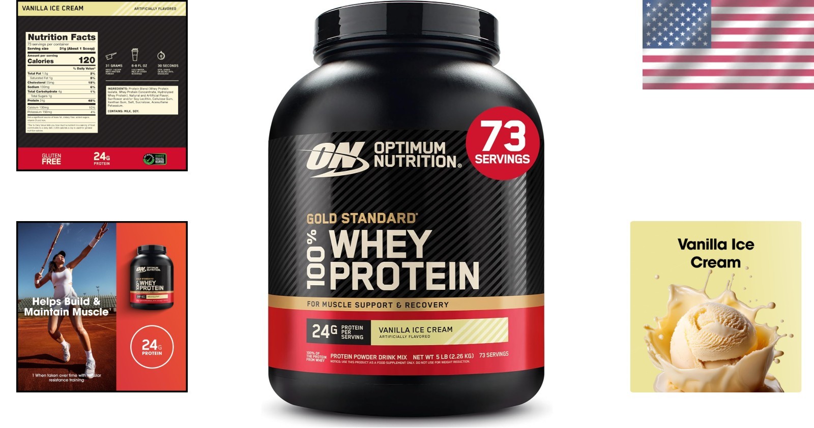 100% Whey Protein Powder – Vanilla Ice Cream, 5 lb for Stronger Muscles