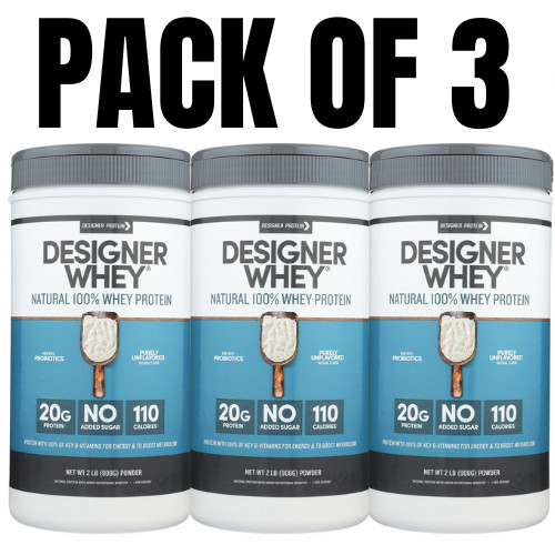 Designer Whey Protein Natural Powder – Purely Unflavored – 2 lbs (Pack of 3)