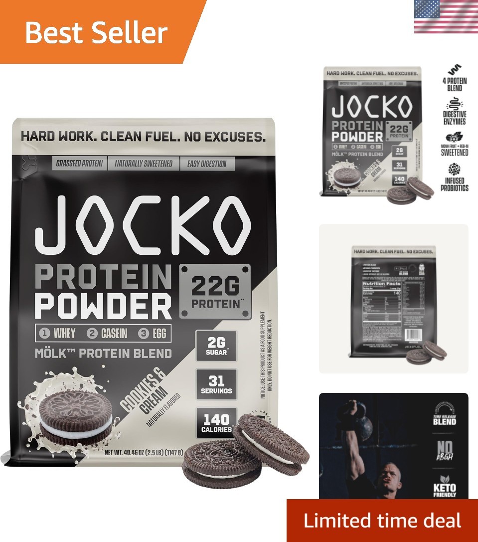 Jocko Fuel Mölk Whey Protein Powder – Keto, Probiotics, 2.5 lbs Cookies & Cream