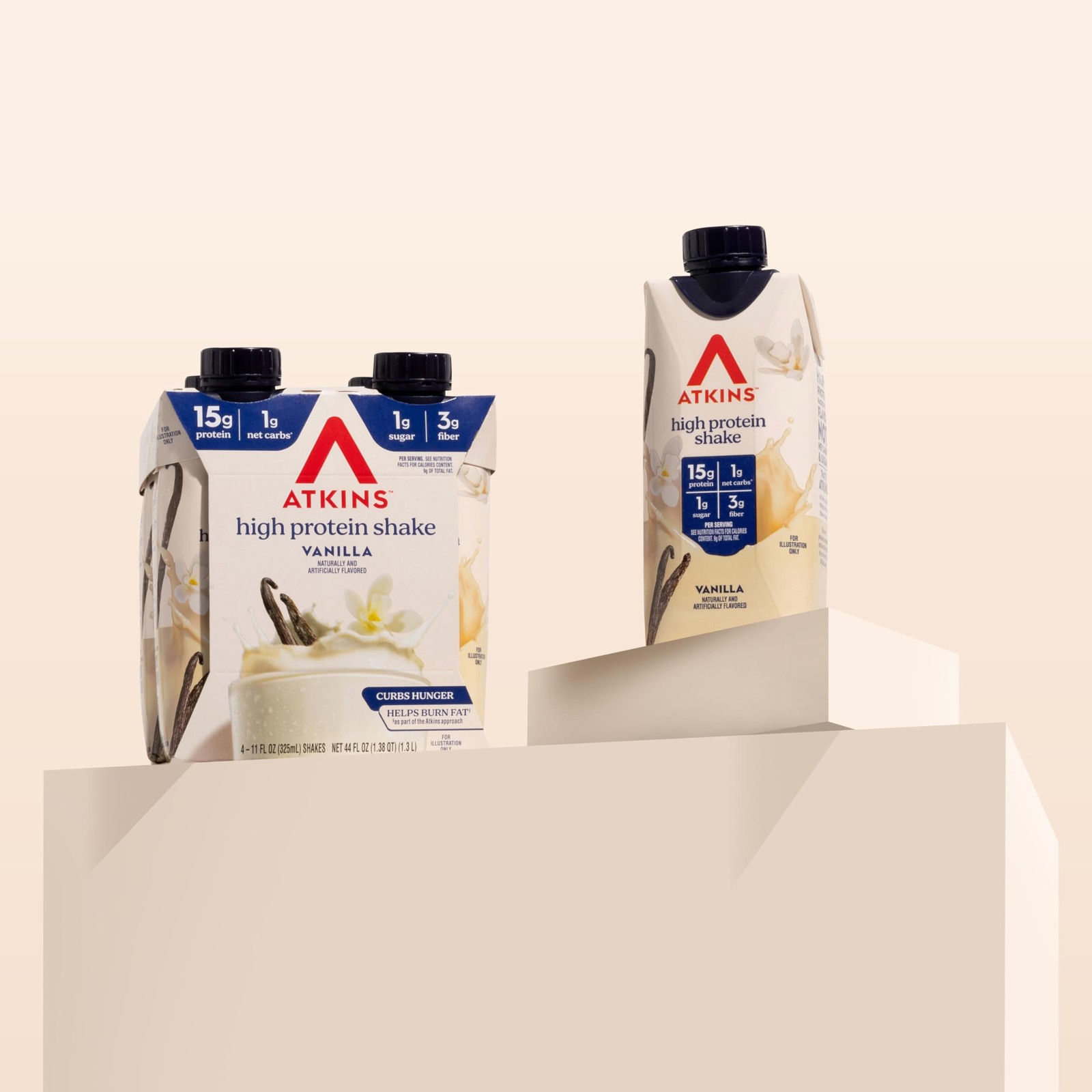 Atkins Vanilla High Protein Shake, 15g 11 Fl Oz (Pack of 12), Creamy