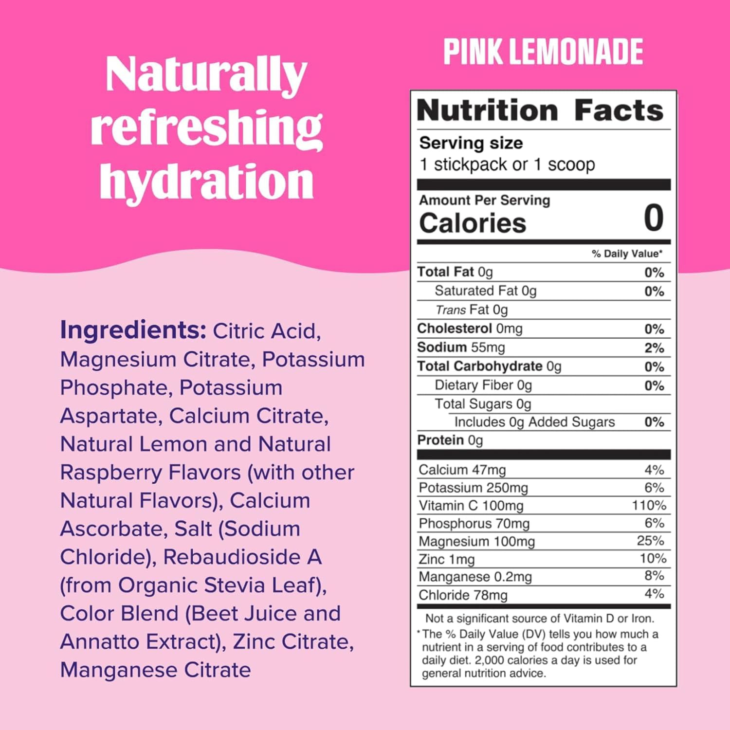 Electrolyte Hydration Powder, Pink Lemonade, 20 Count Stickpacks Pouch – Sugar F