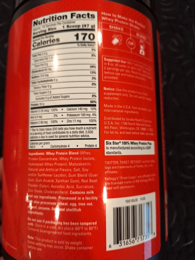 Six Star 100% Whey Protein Plus Froot Loops Flavor 1.81 lbs 18 Servings 30g Prot