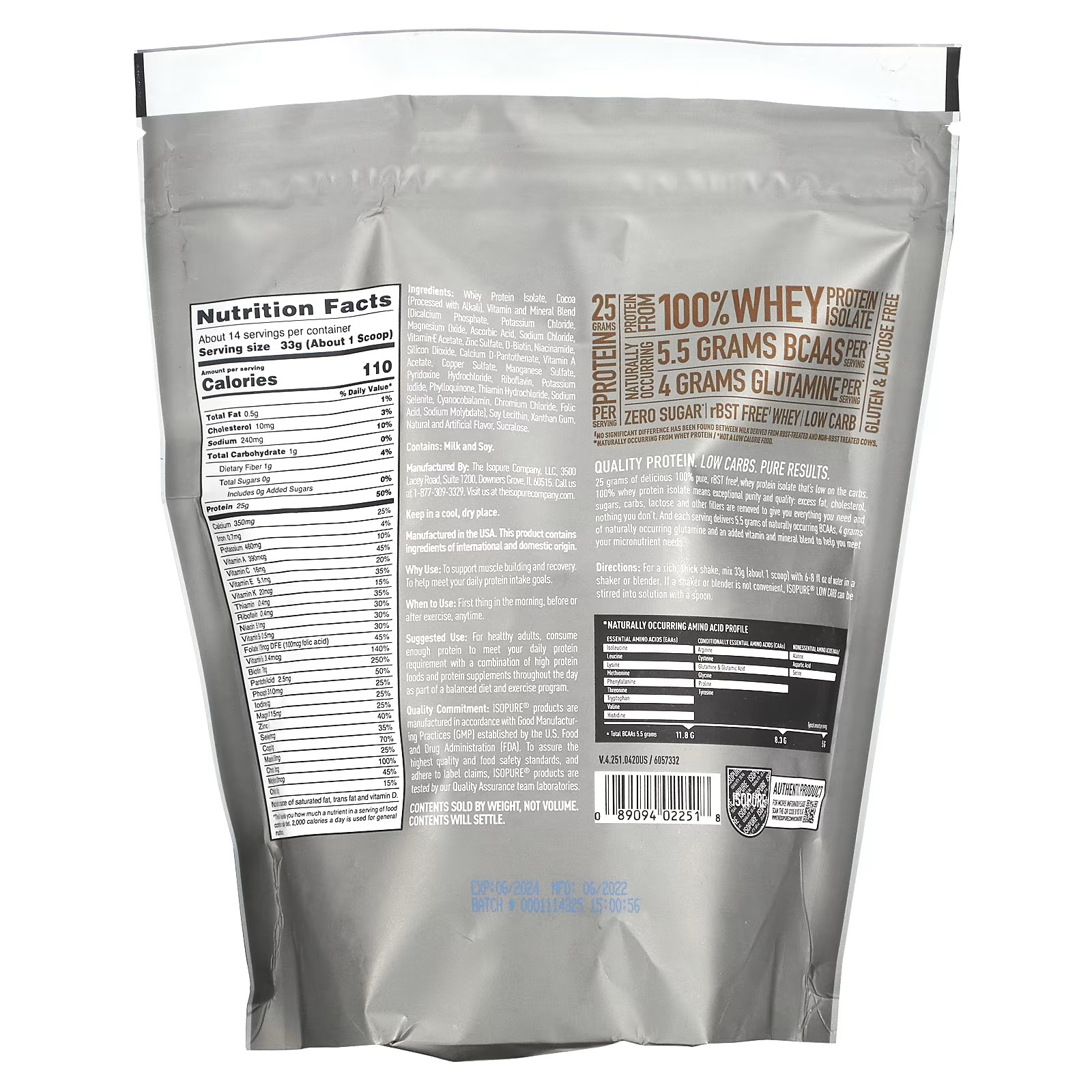 2 X Isopure, Low Carb Protein Powder, Dutch Chocolate, 1 lb (454 g)