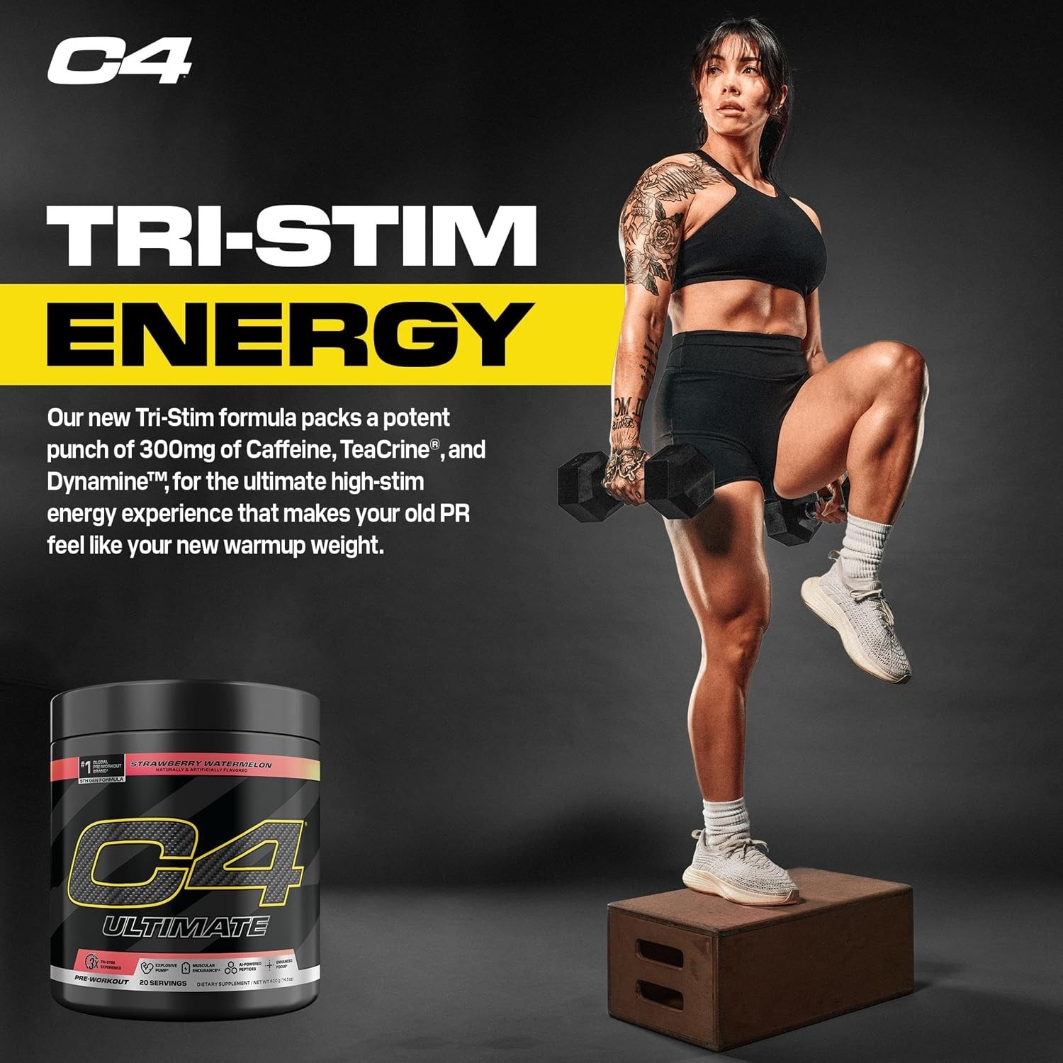 Ultimate Pre-Workout Powder – 300mg Caffeine, 20 Servings, Strawberry Watermelon