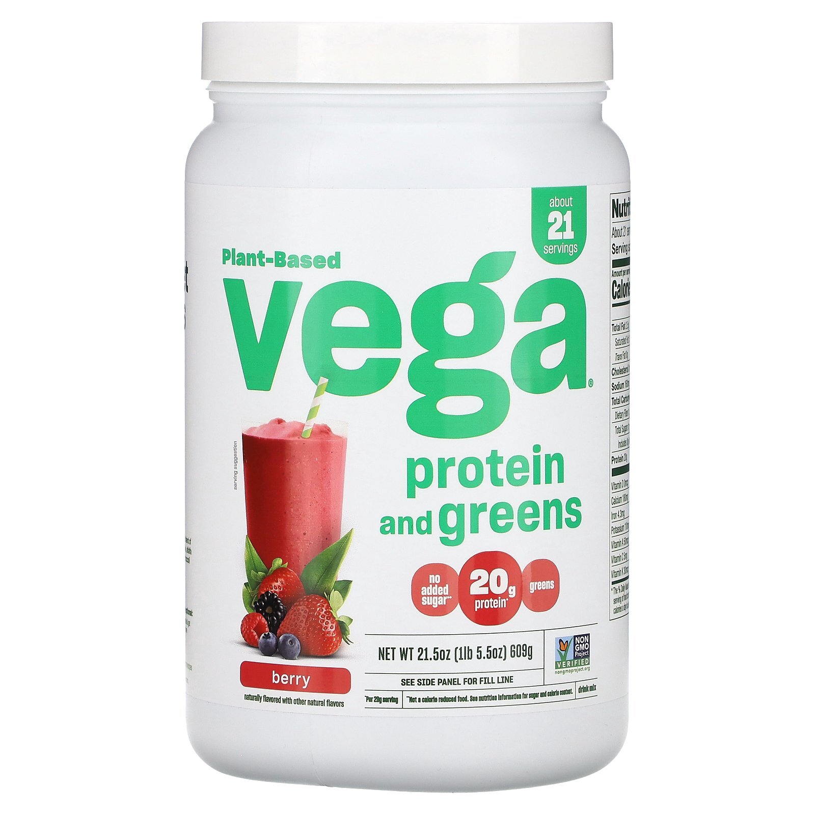 Plant Based Protein and Greens, Berry, 1 lb 5.5 oz (609 g)