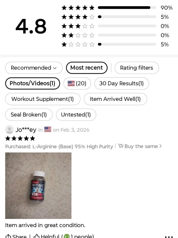 KangRixin Nitric Oxide 1 pack Total 60 Capsules But Potent 95 Percent