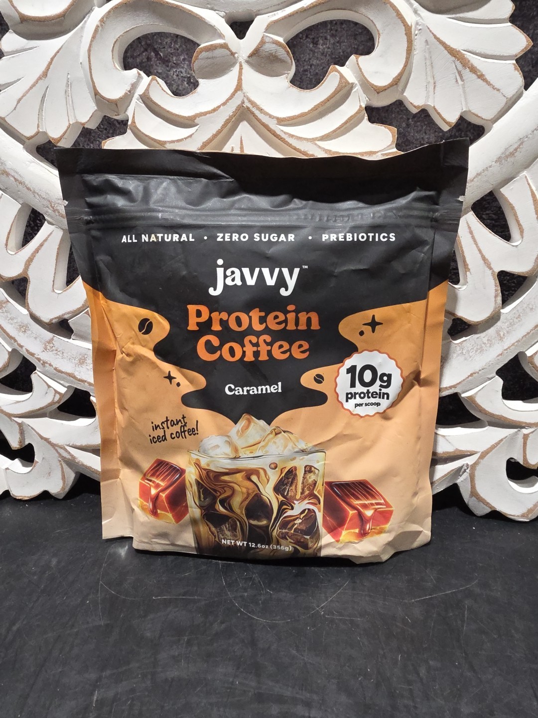 Javvy Protein Coffee Powder Caramel 12.6 oz Prebiotic MCTs Caffeine