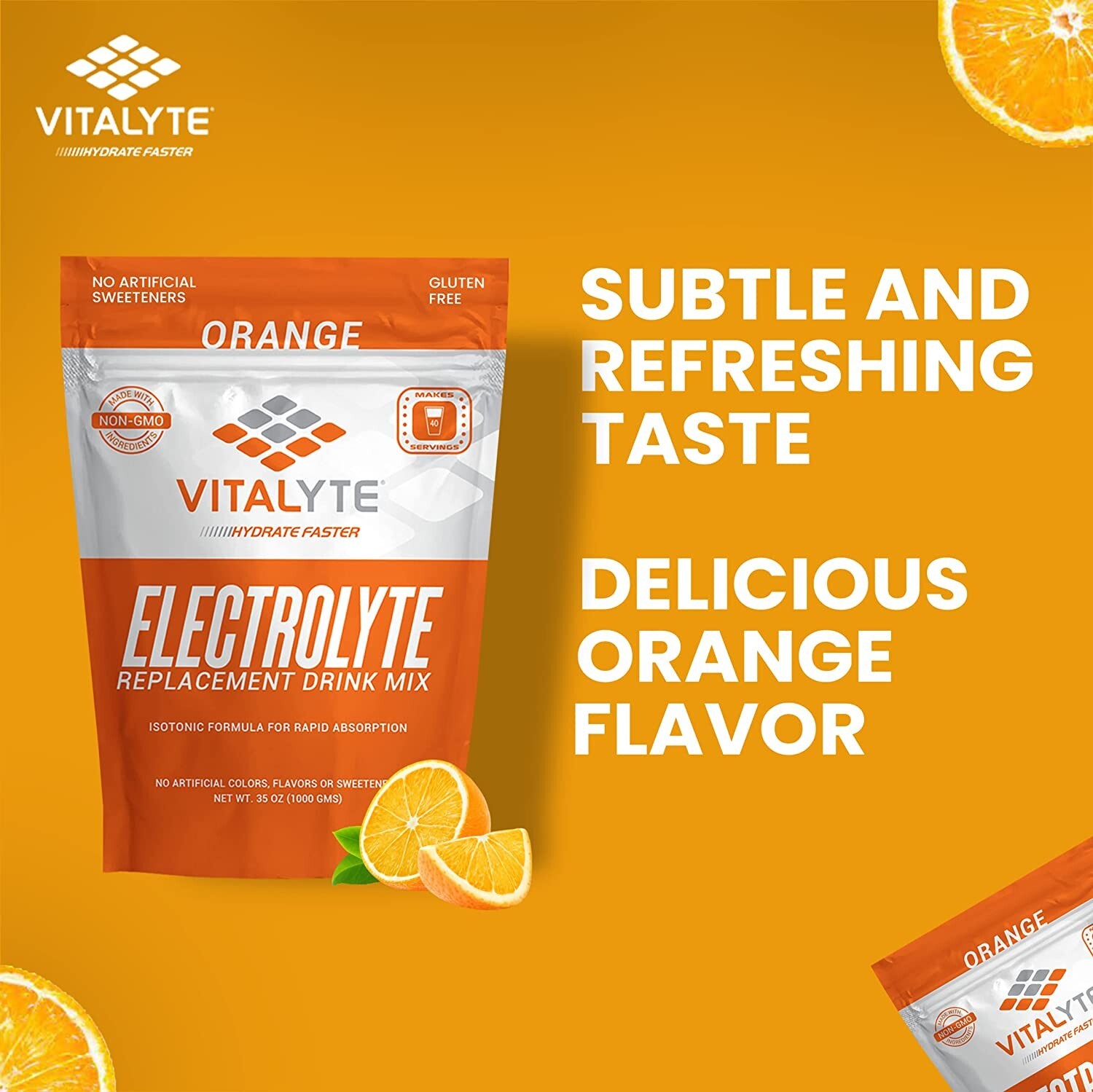 Vitalyte Electrolyte Powder, 35 oz, 40 Servings Per Container – Orange