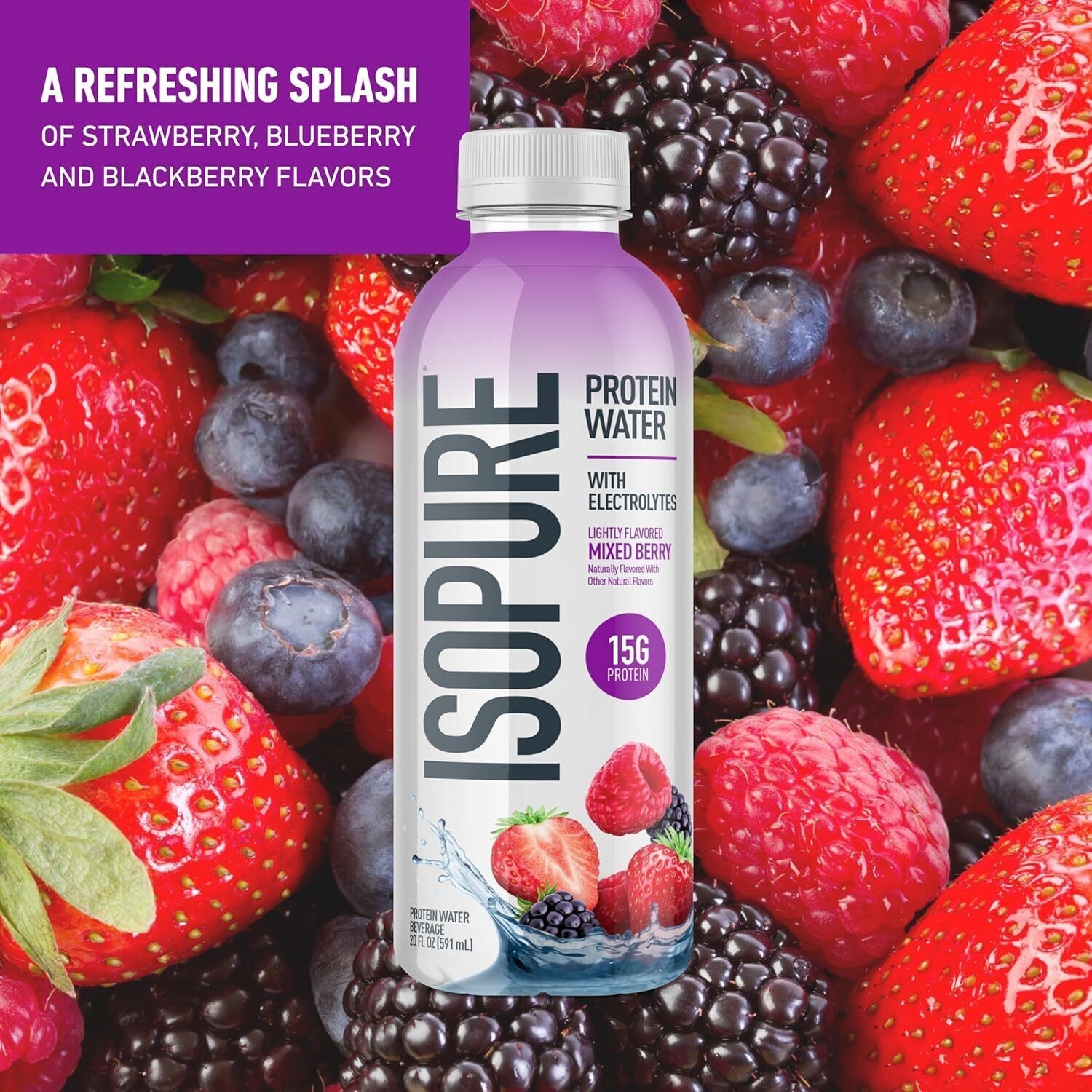 Isopure Clear Protein Water w/ Electrolytes, 15g Whey – Mixed Berry, 12 Pack
