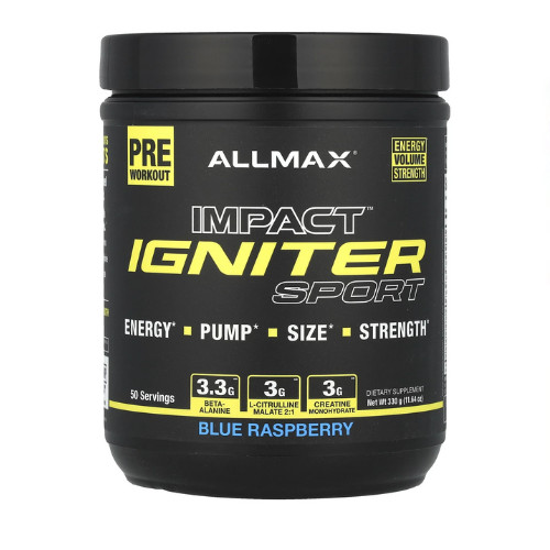 Impact™ Igniter Sport, Pre Workout, Blue Raspberry, 11.64 oz (330 g)