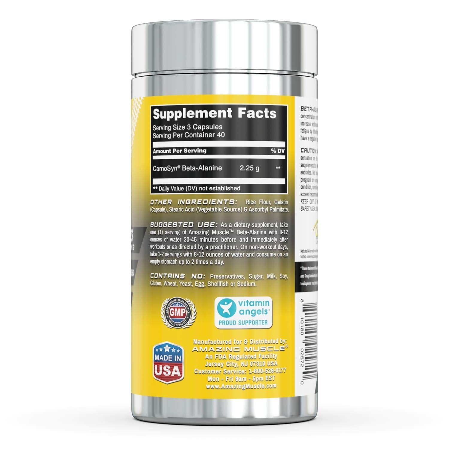 Amazing Muscle Beta Alanine Amino Acid | 2250mg Per Serving | 120 Capsules