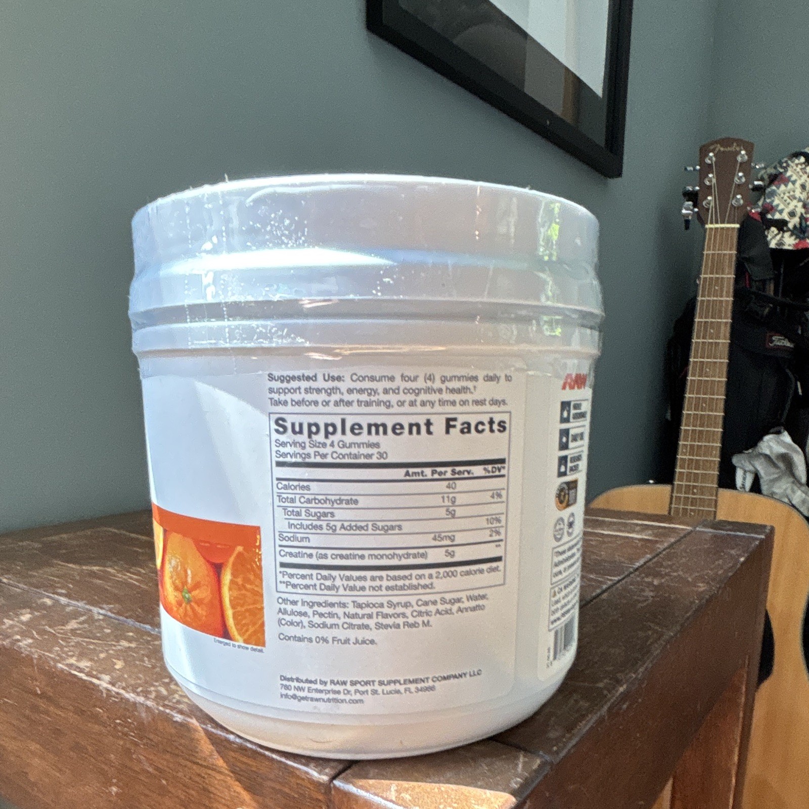 RAW Creatine Gummies Tangerine 5g Creatine Monohydrate 120 Ct 30 Servings