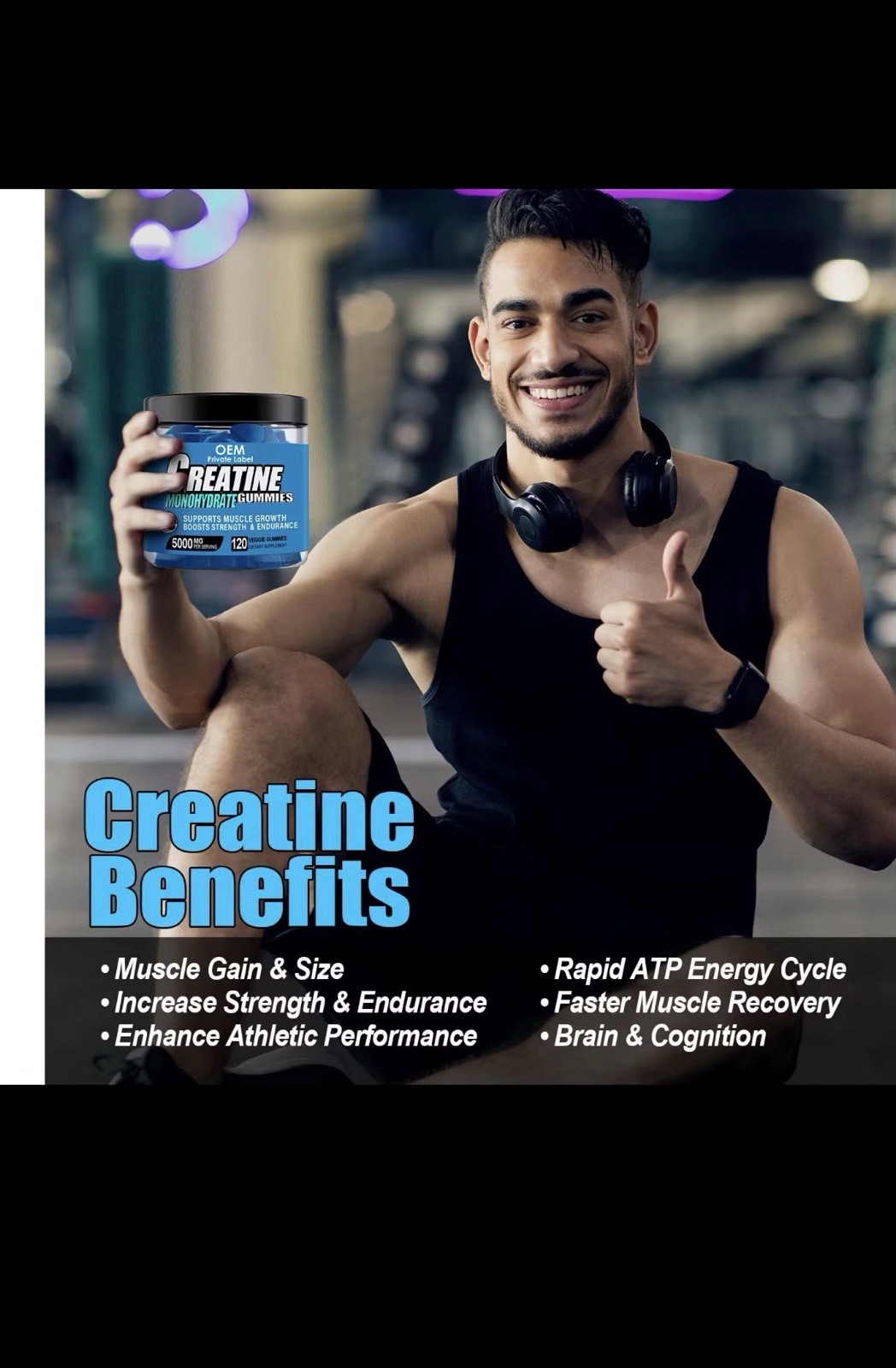 OEM Private Label Creatine Monohydrate Gummies 5000mg 120 Sugar Free Vegan
