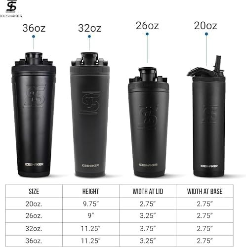 Ice Shaker Insulated Stainless Steel Shaker Bottle | 26oz, Stainless Steel | Col