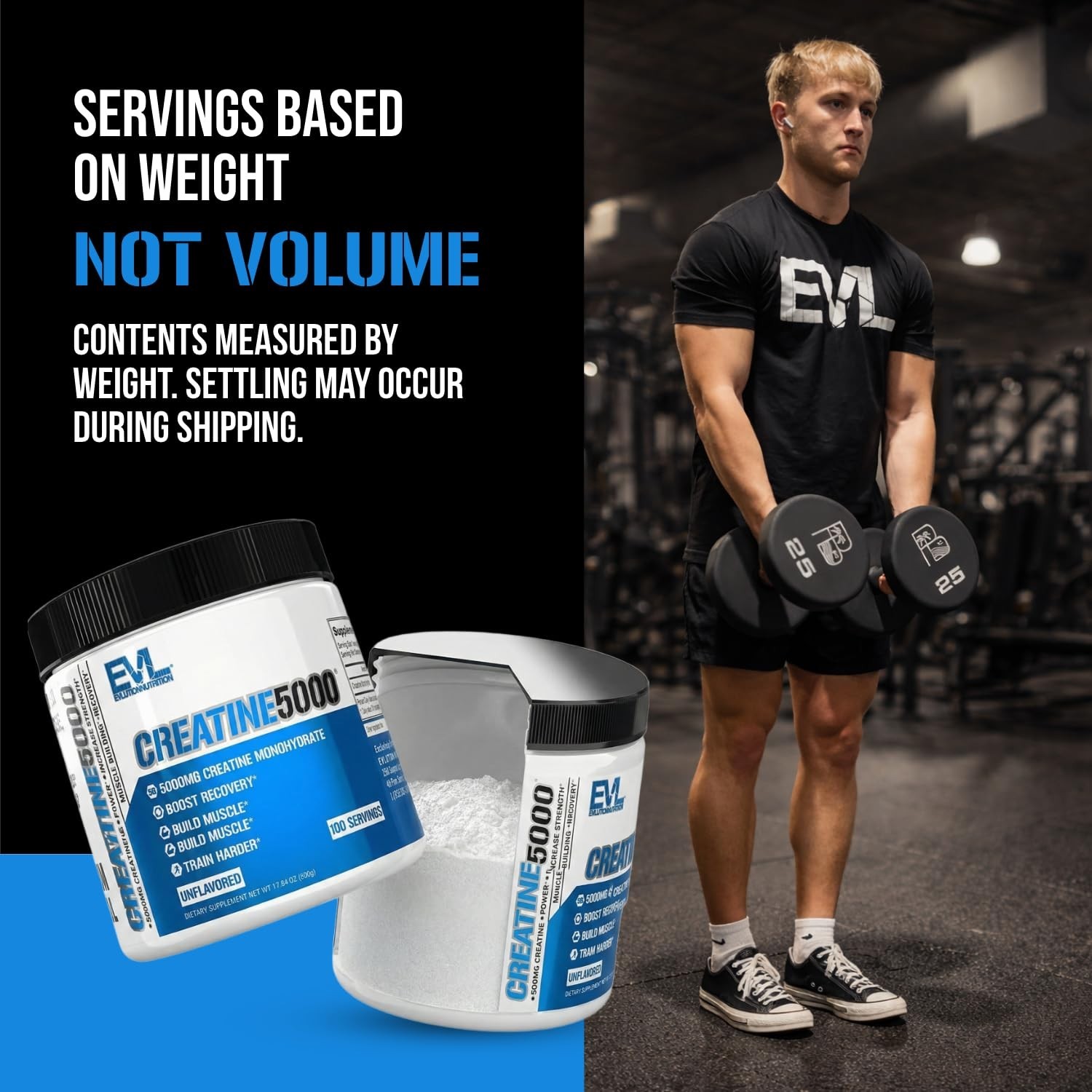 5000mg Pure Creatine Monohydrate Powder – 100 Servings – Unflavored, Boosts Reco