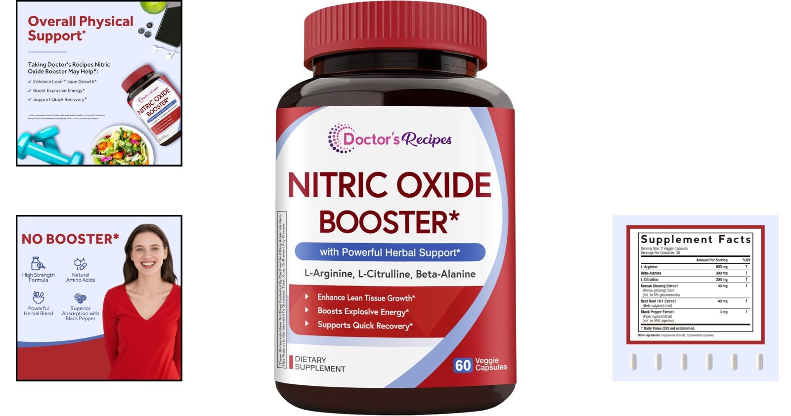 Natural Nitric Oxide Booster Capsules – 1380mg L-Arginine, Ginseng & Beet Root