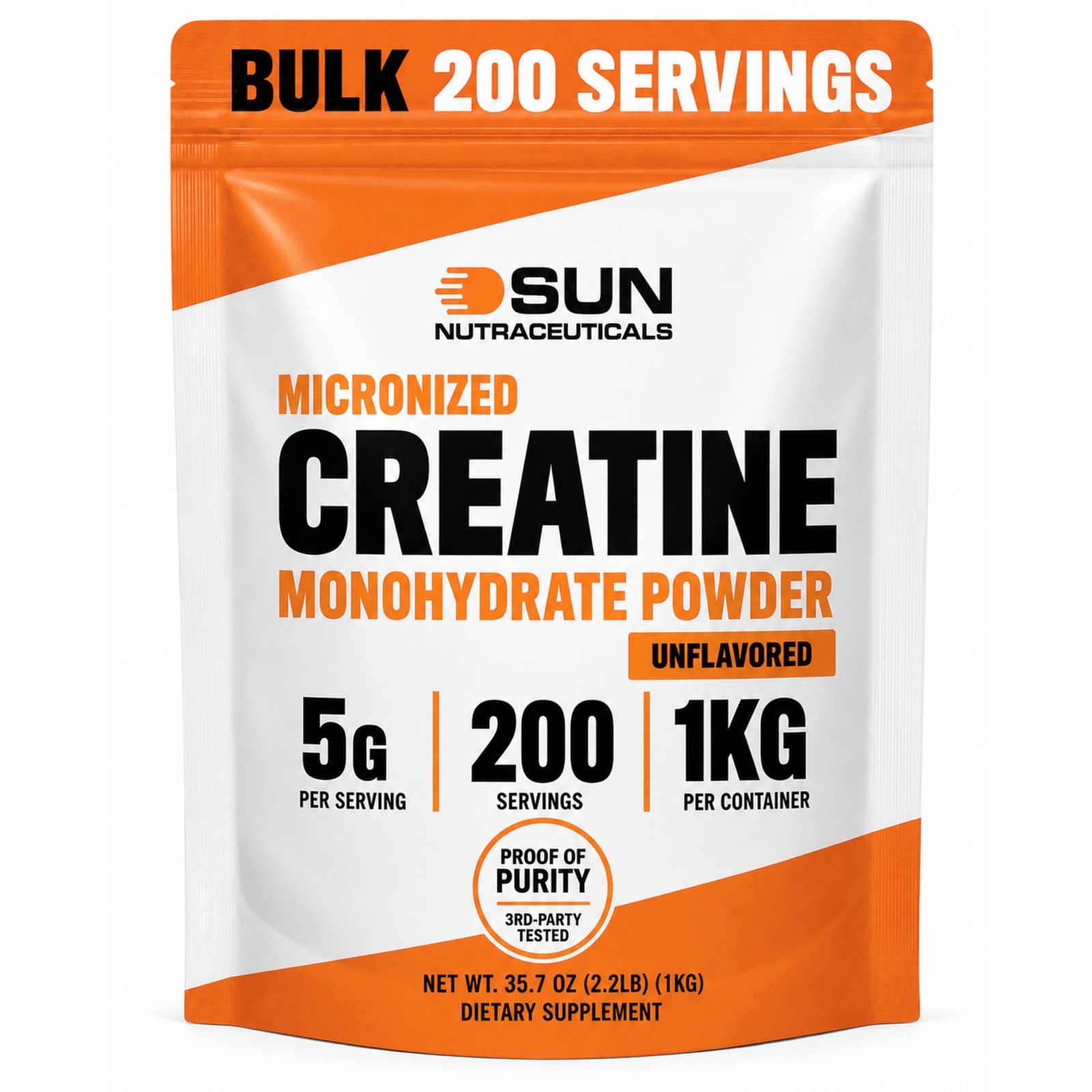Micronized Creatine Monohydrate Powder 1kg – 200 Servings, Unflavored, Muscle St