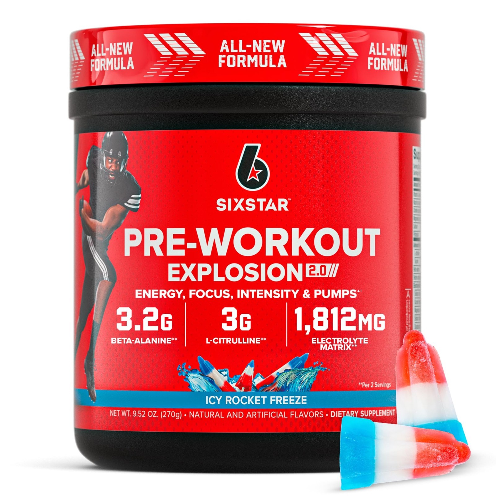 Pre-Workout Powder for Men & Women, ICY Rocket Freeze – 30 Servings, Energy Boos