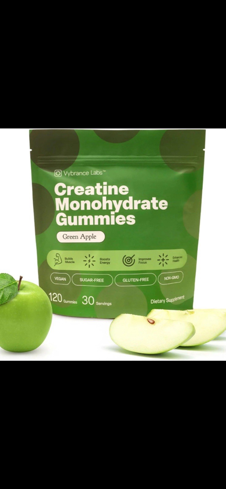 Vybrance Labs Creatine Gummies Sugar-Free Vegan Green Apple Citrus Mango