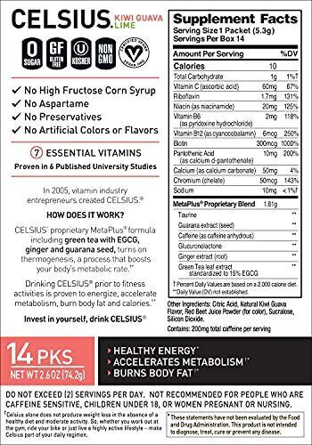 CELSIUS Kiwi Guava Lime On-the-Go Powder Stick Packs Zero Sugar 14 Sticks – NEW!