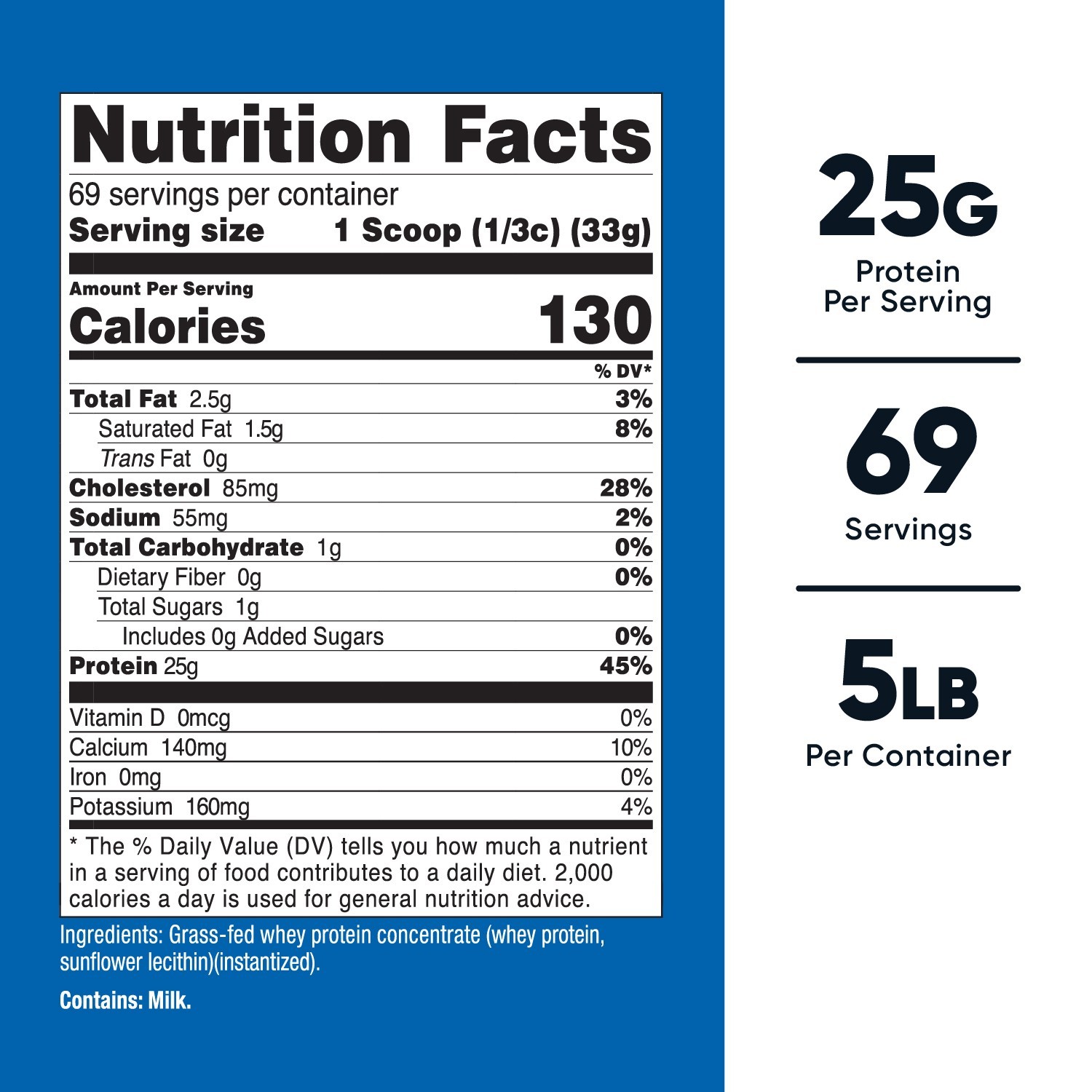 Nutricost Grass-Fed Whey Protein Concentrate (Unflavored) 5LBS