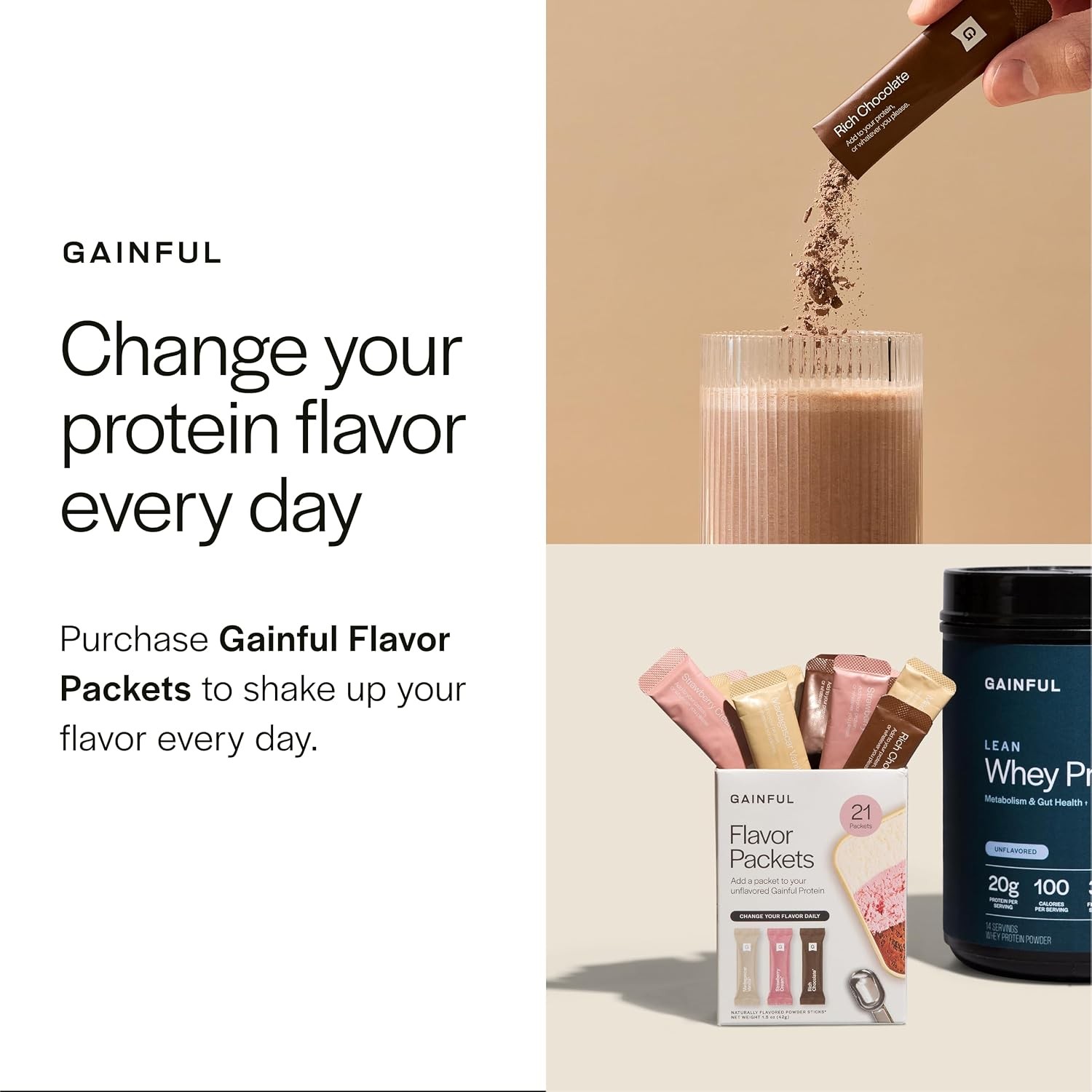 Gainful Everyday Whey Protein Powder, 23g Protein per Serving, Unflavored, Suppo