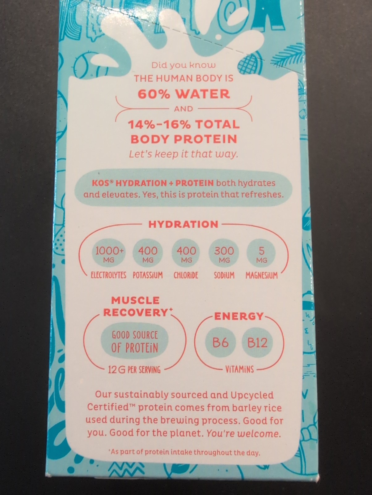 KOS Electrolyte Hydration + Protein Powder Drink Mix Tropical 7 Pack 4.5oz