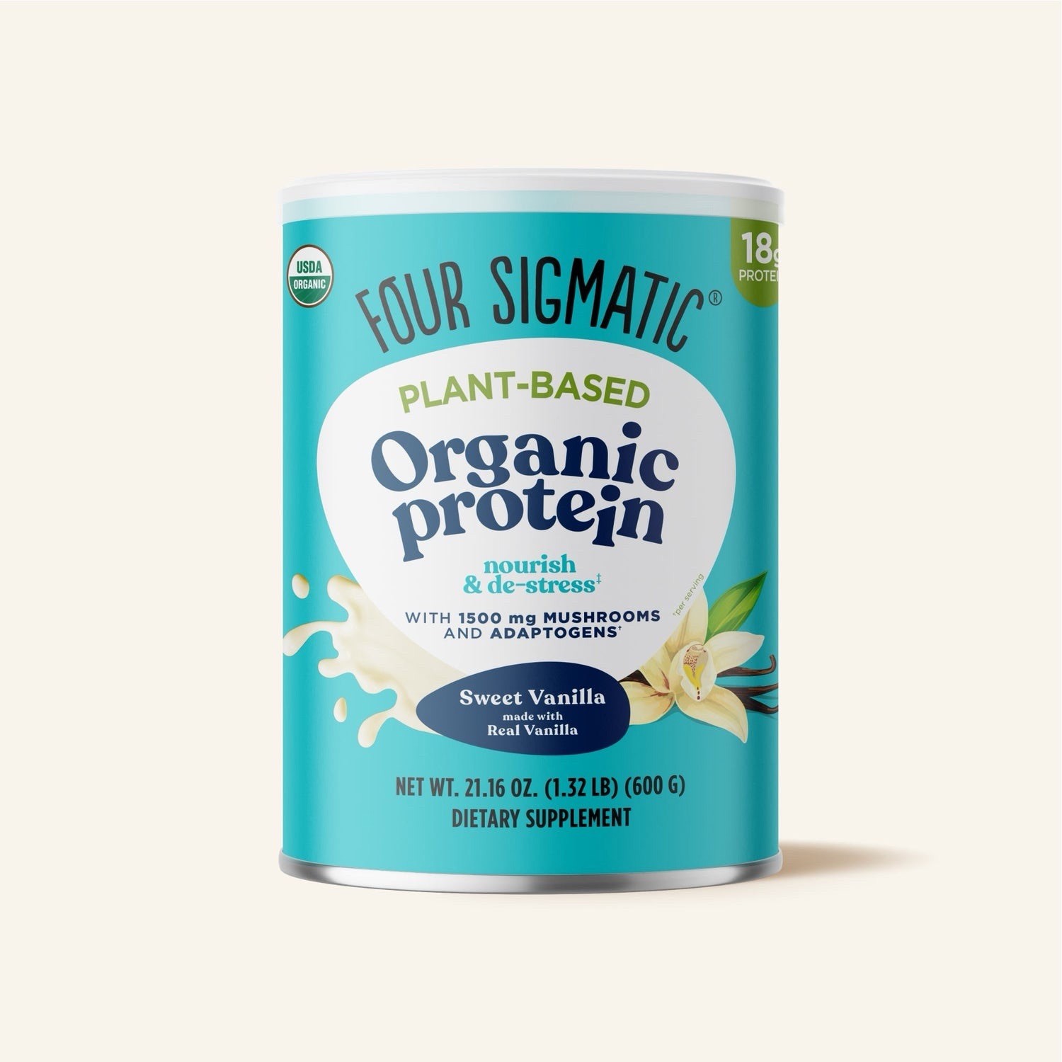 Four Sigmatic Plant-Based Organic Protein Powder Sweet Vanilla 21.16 oz 600g