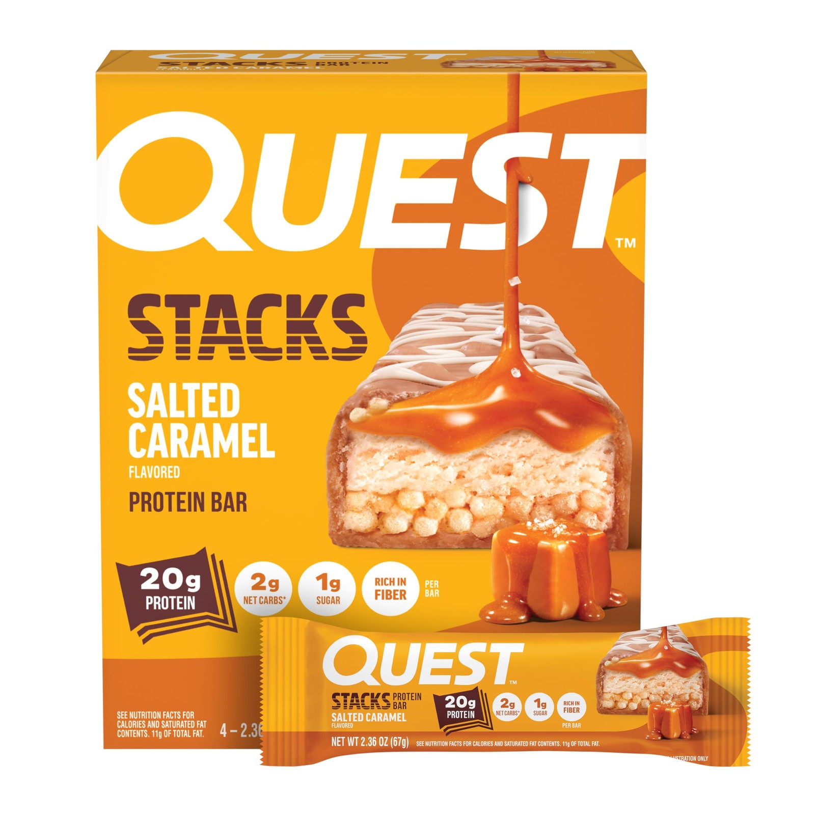 Quest Nutrition Stacks Protein Bars, Salted Caramel 4 Count (Pack of 1)