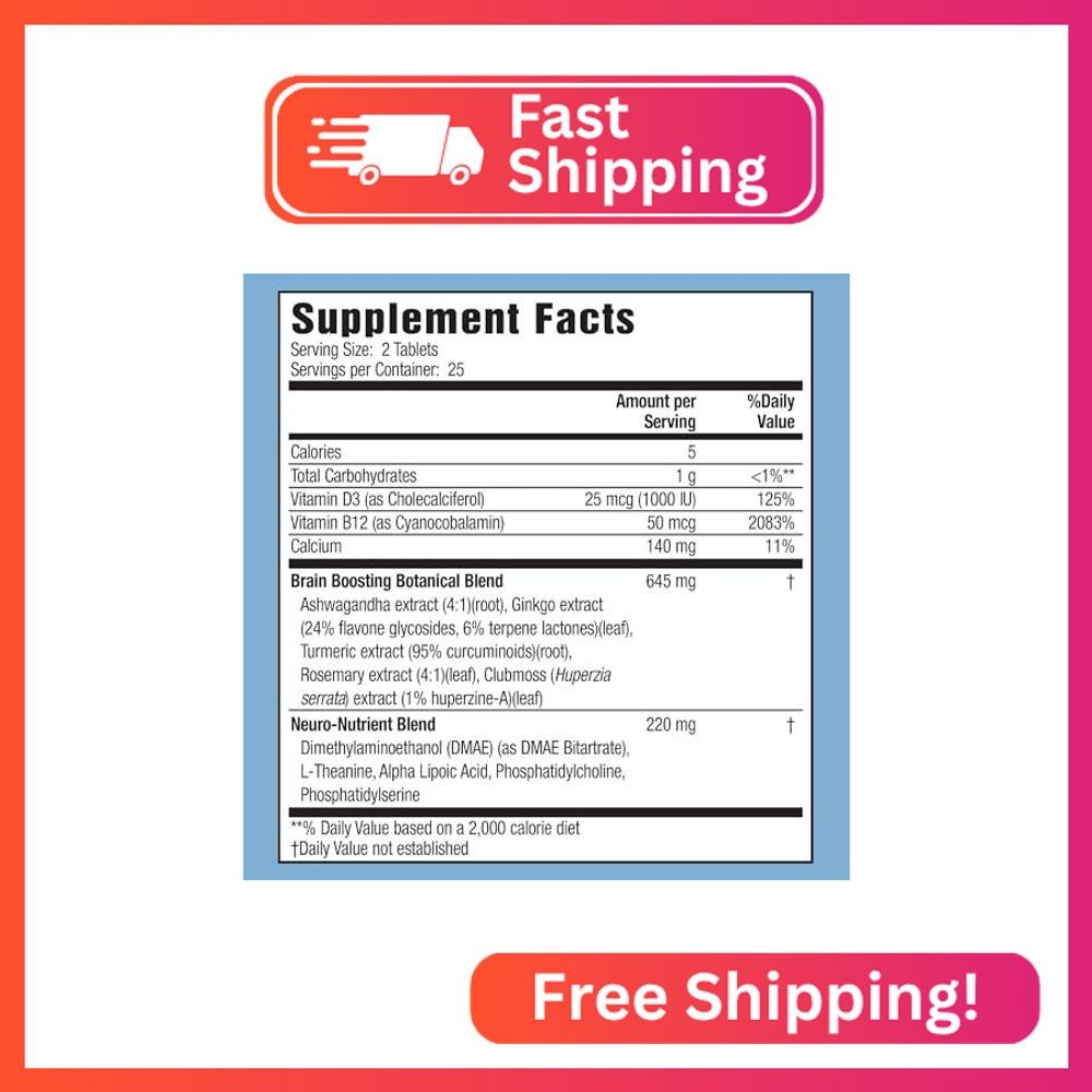 Applied Nutrition Healthy Brain All-Day Focus – 50 Tablets – Powerful 3-in-1 Bra