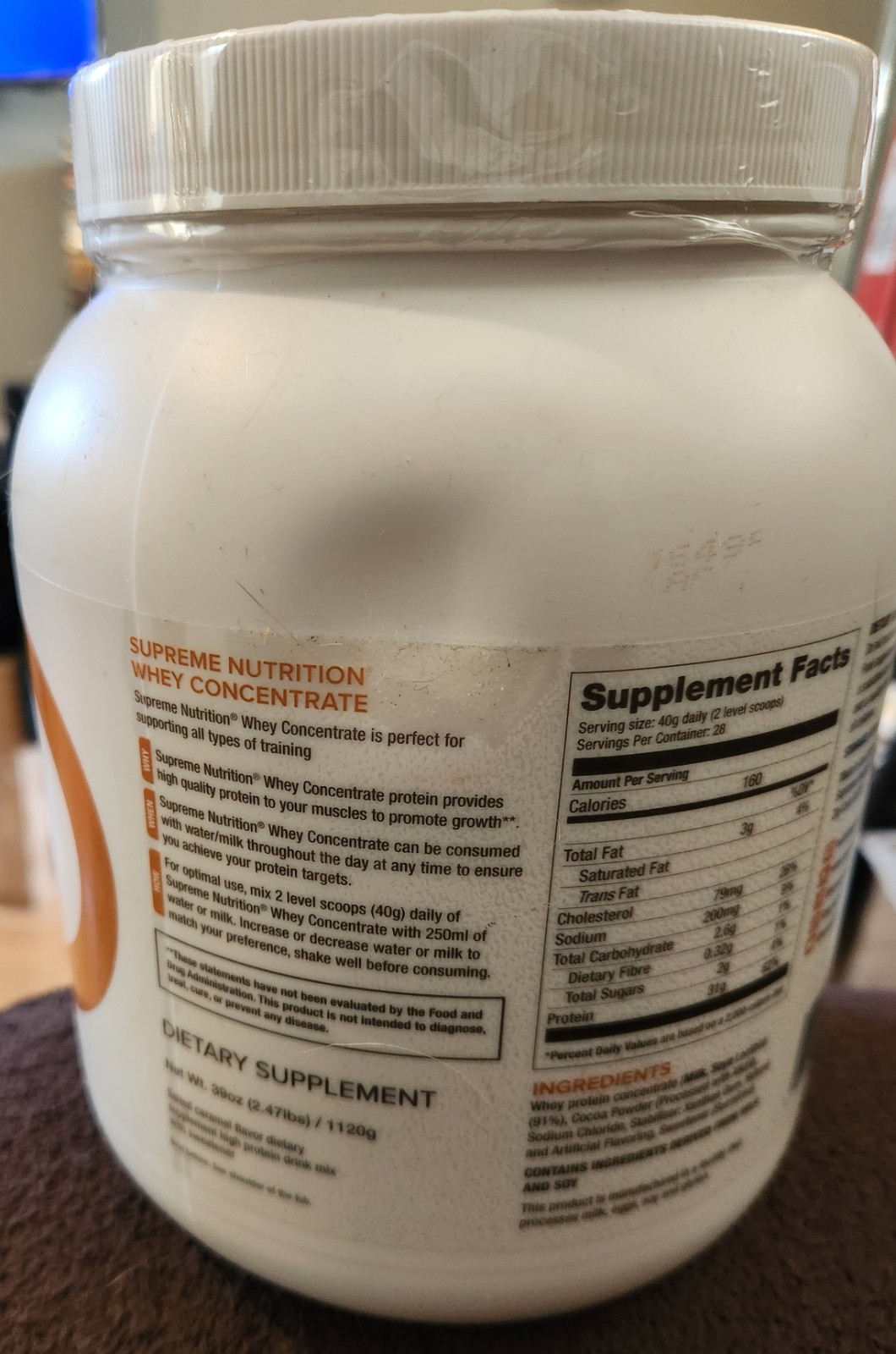 Supreme Protein Whey Concentrate Powder – Salted Caramel 840 grams protein / jug