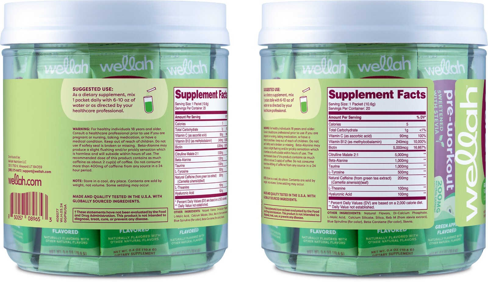 Wellah Get-Going Green Apple Flavored Pre-Workout Stickpacks (20 servings)