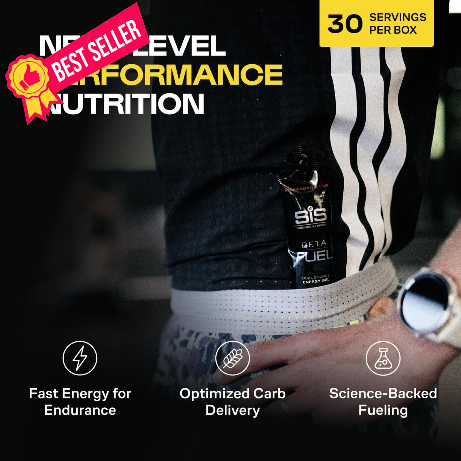 Science in Sport BETA Fuel Gel – 2.03 Fl Oz (Pack of 30), Strawberry/Lime