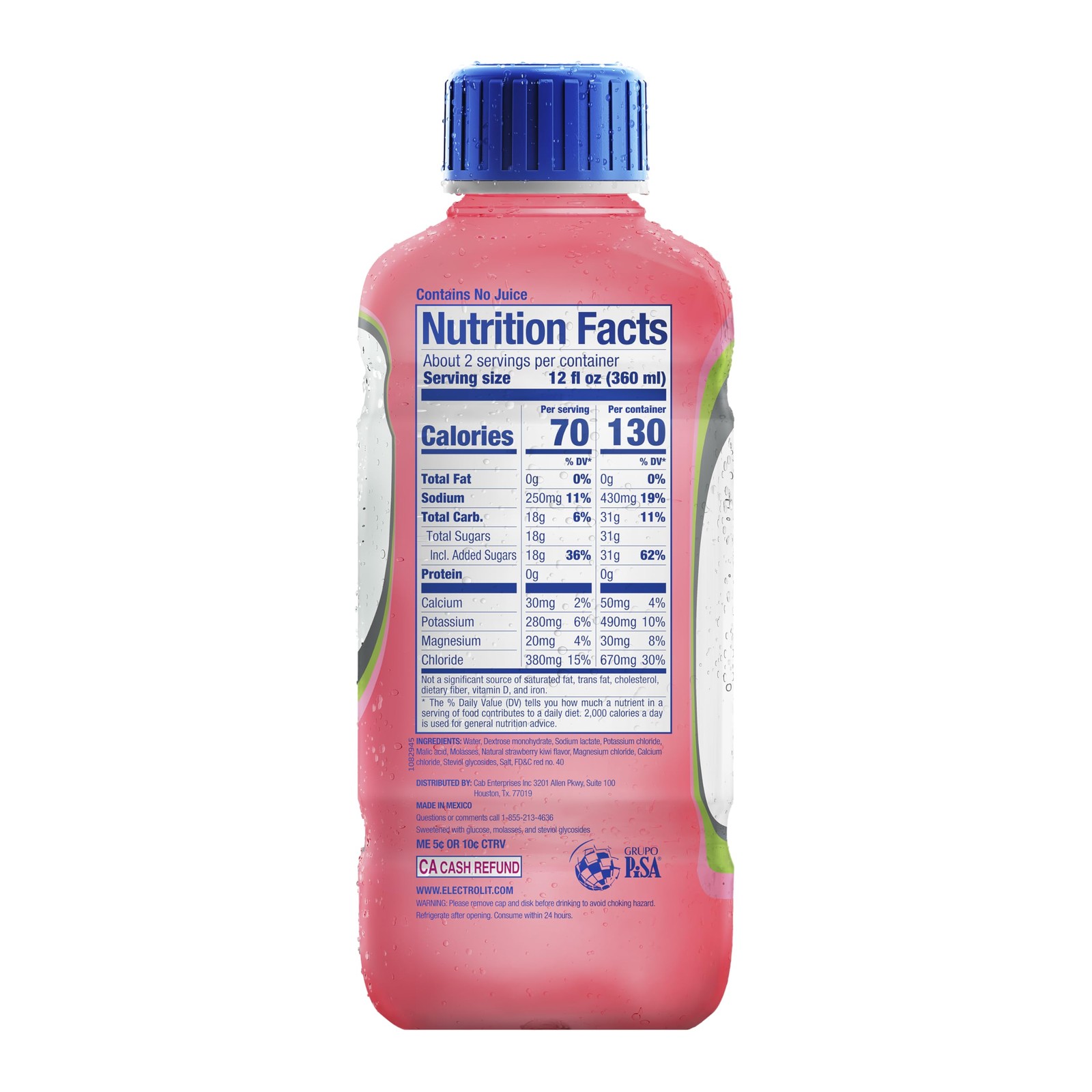 Electrolit, Electrolyte Beverage, 21 FL Oz (Pack of 12), Strawberry-Kiwi