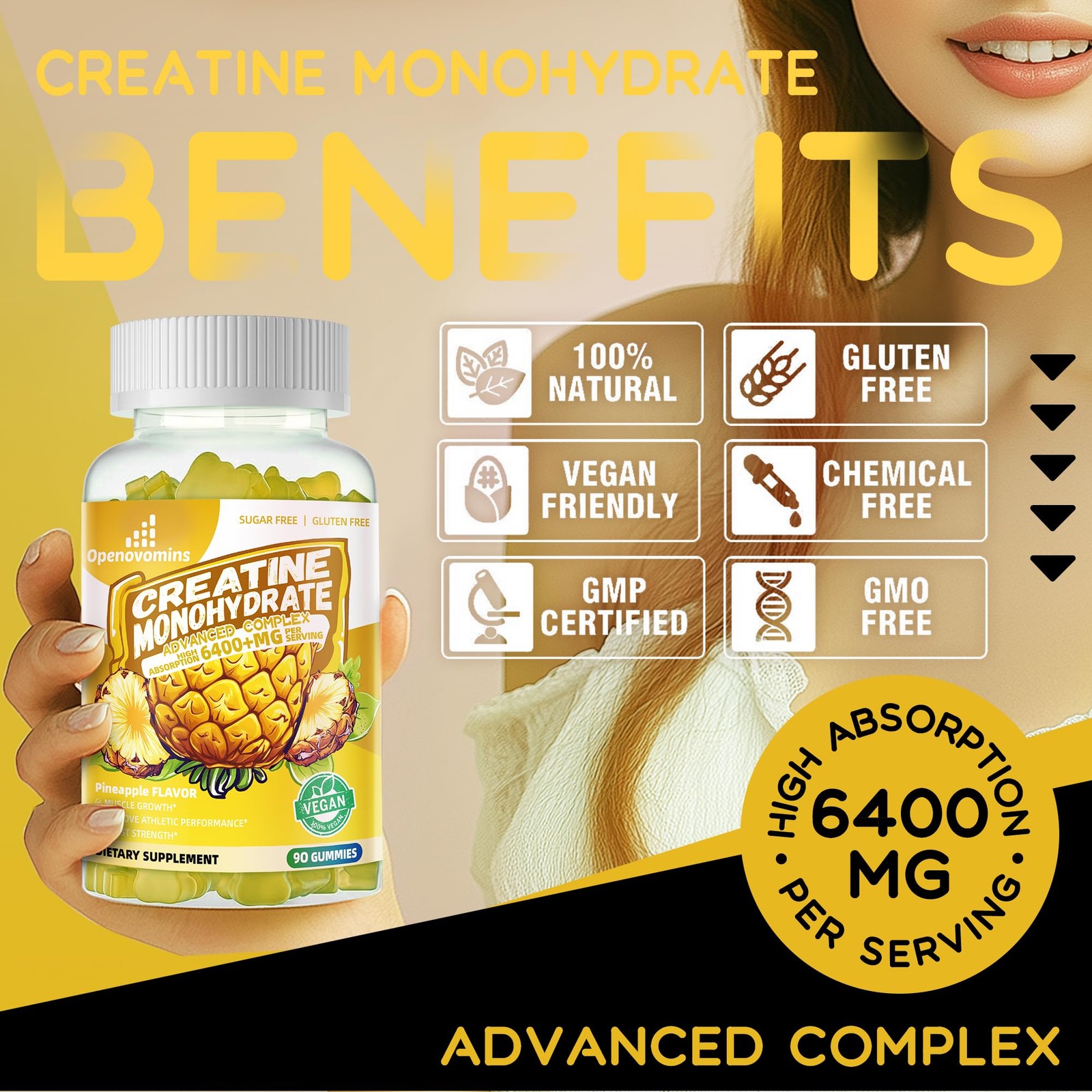 Creatine Monohydrate Gummies Complex for Men & Women -Advanced Formula W/L-Tauri
