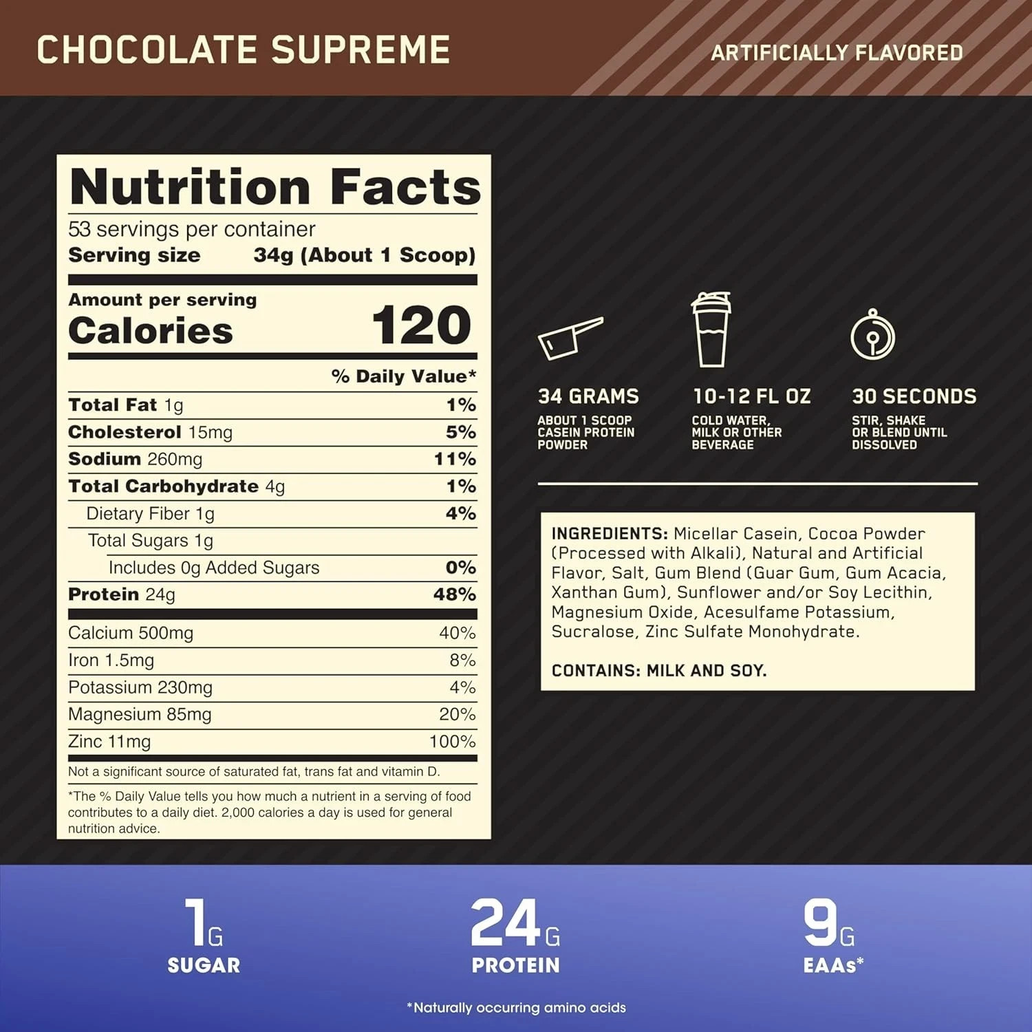 Optimum Nutrition 100% Gold Standard Casein Protein Chocolate Supreme 4 lbs