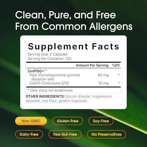 NatureBell PQQ with CoQ10-240 Capsules – 40mg Active PQQ with 10mg Coenzyme Q10
