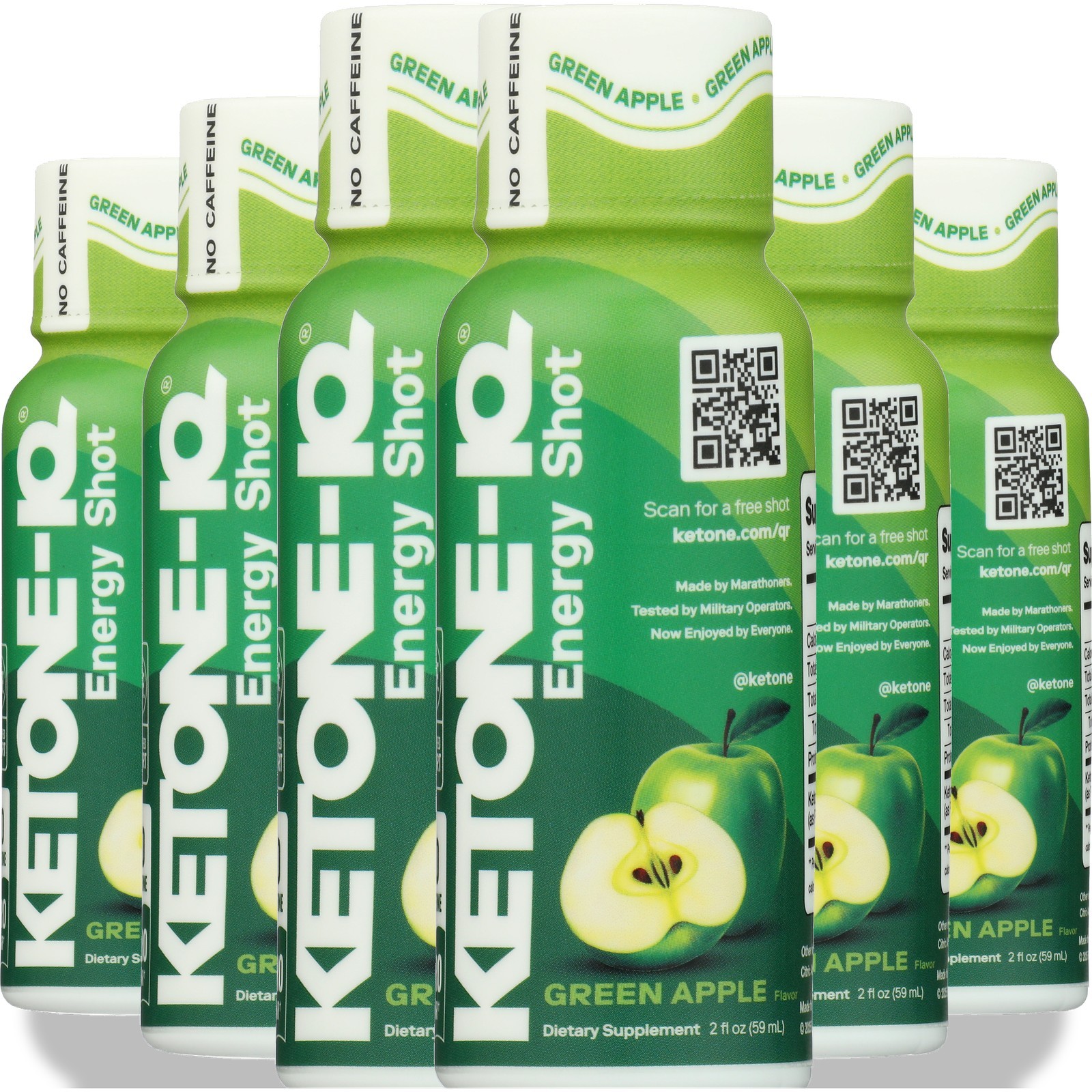 No Caffeine Green Apple Energy Shot By Ketone-Iq 2 Fl Oz 6 Pack