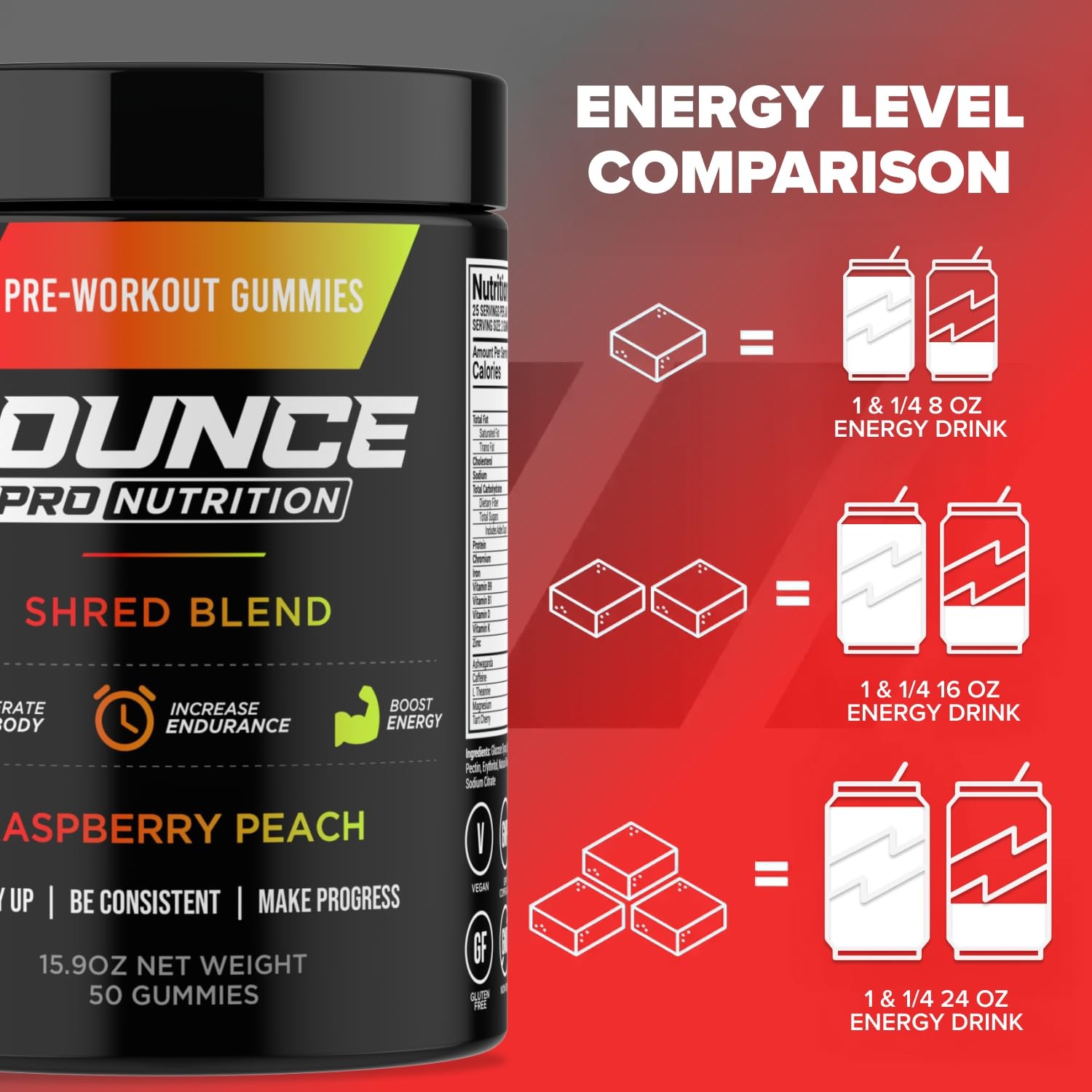 Bounce Pro Shred Blend Pre Workout 50 Vegan Caffeine For Energy 50 Count Pack
