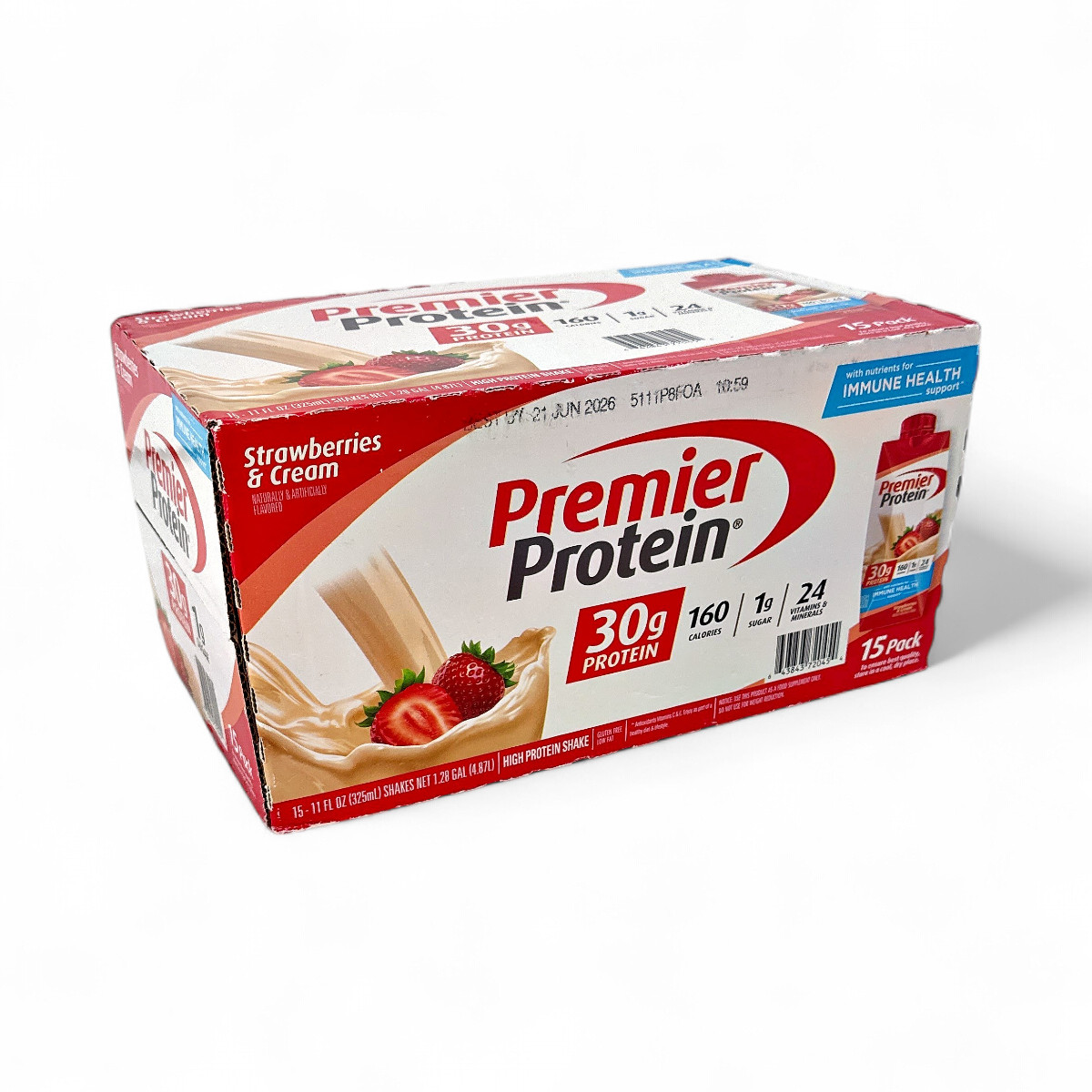 Premier Protein 30g High Protein Shake, Strawberries + Cream 11oz – 15 Count
