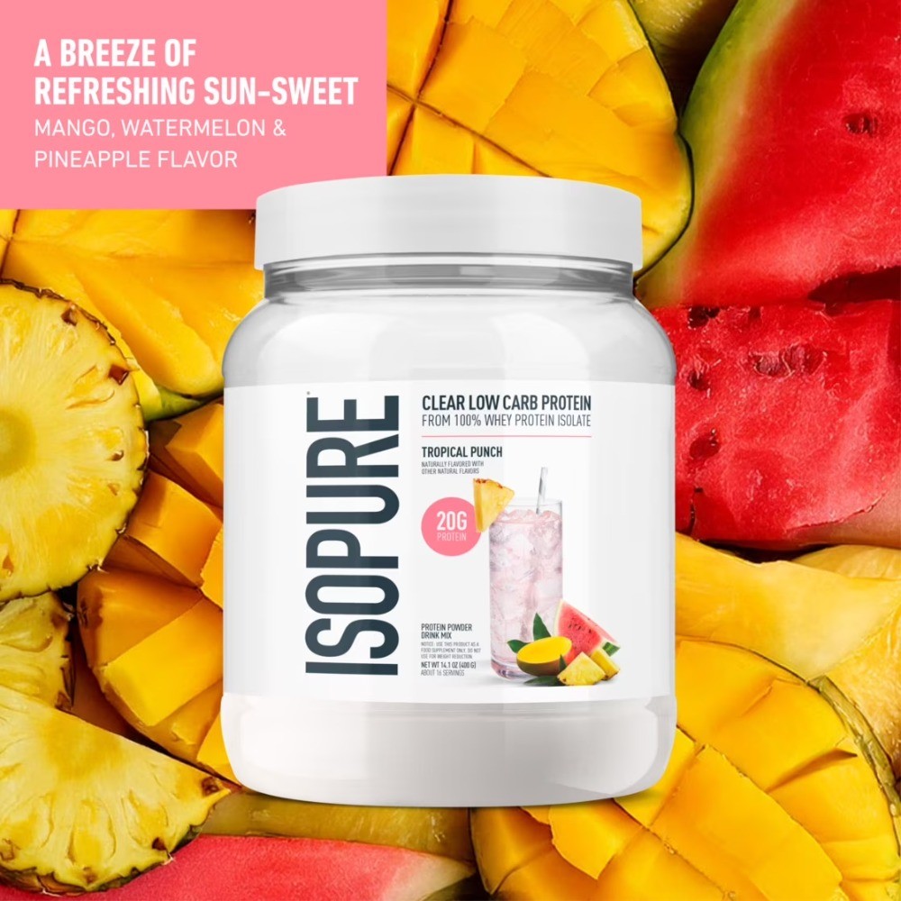 Low-Carb 100% Whey Protein Isolate Powder, Tropical Punch, 20g Protein
