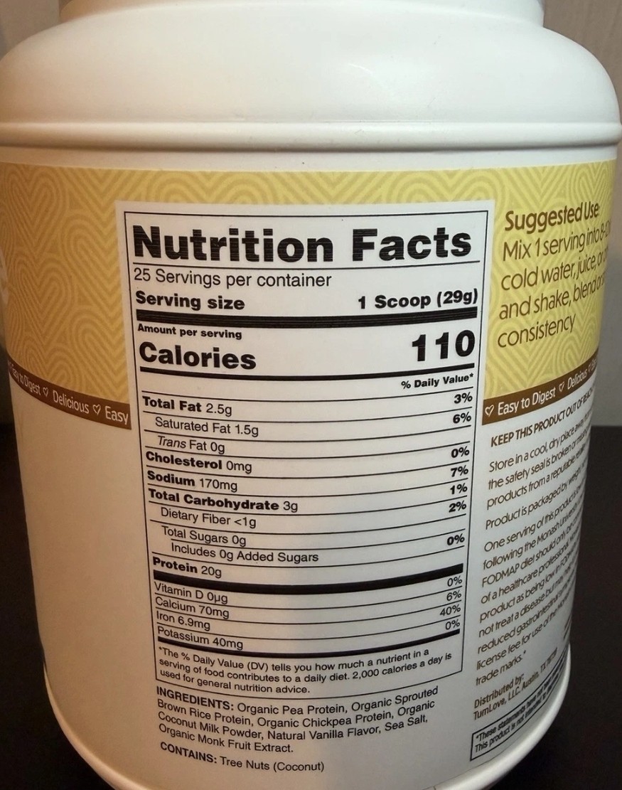 TumLove Gut-Friendly Vegan Protein Powder Vanilla 1.60 lbs Gluten Free Soy-Free