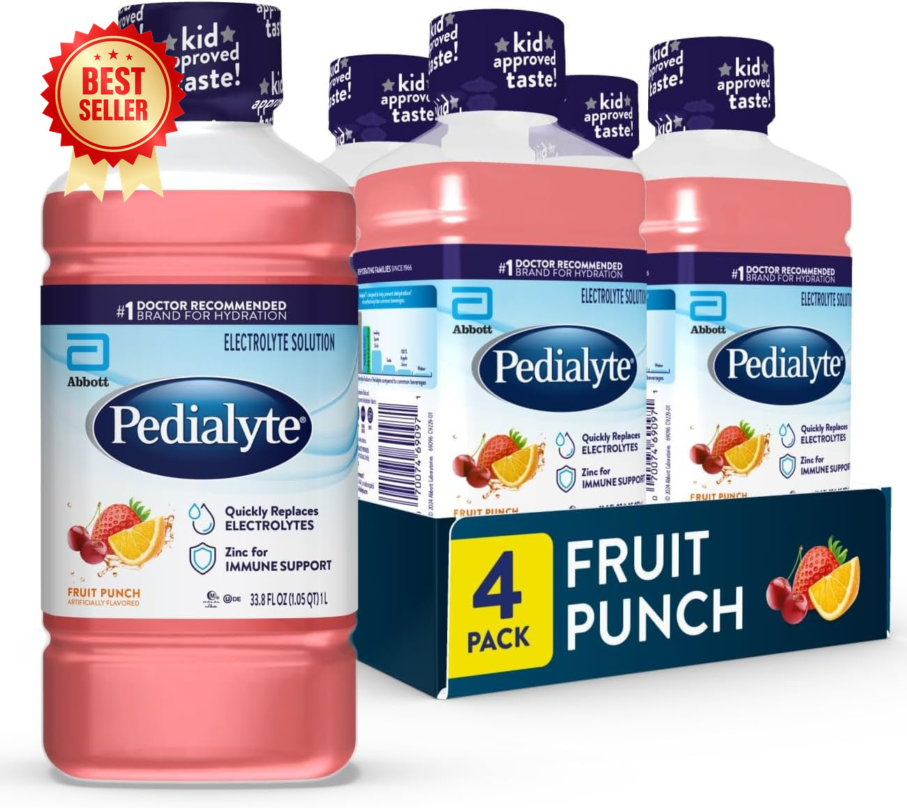 Electrolyte Drink 1L 4-Pack Fruit Punch Hydration for Kids & Adults Rehydration