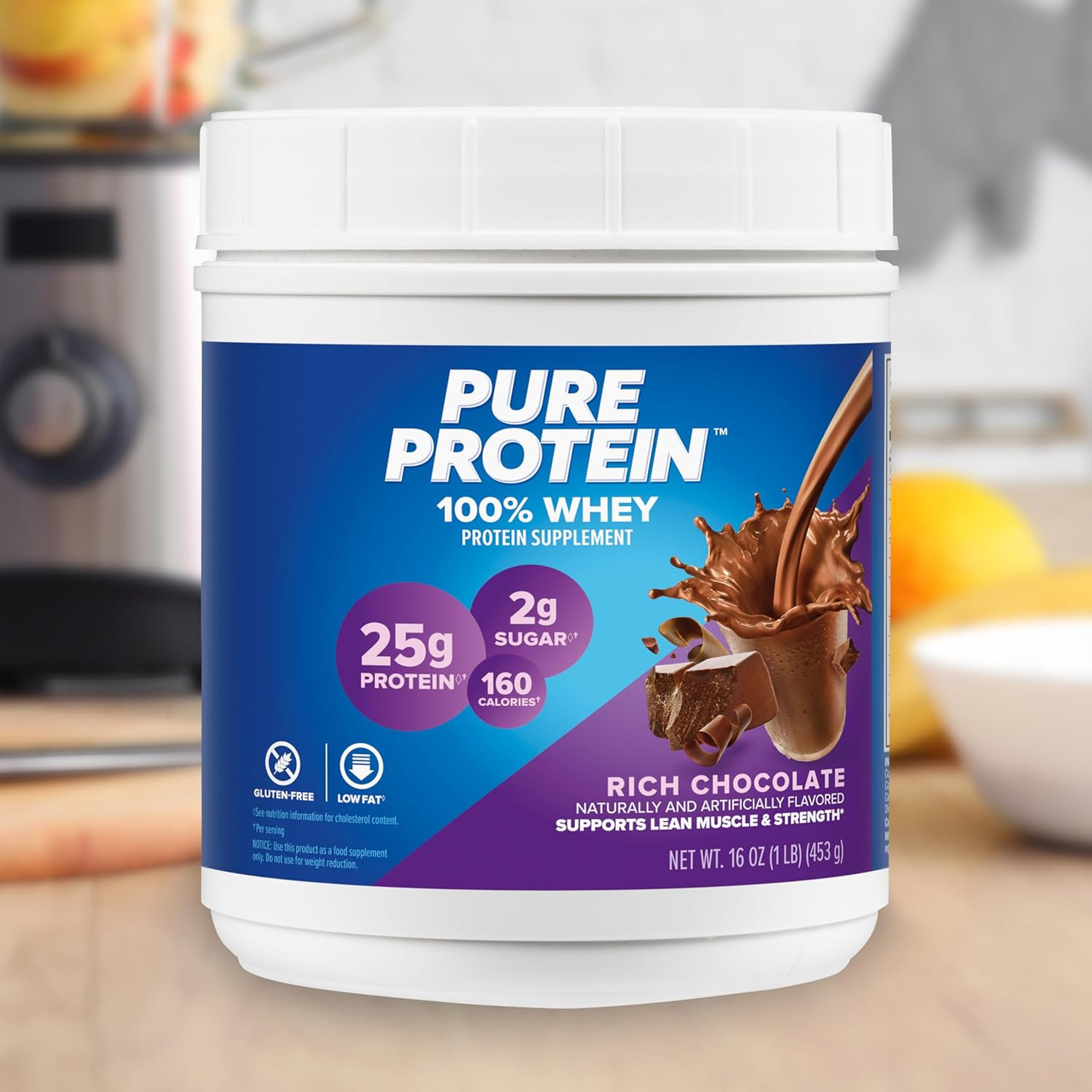 Pure Protein Powder, Whey, High Protein, Low Sugar, Gluten Free, Rich Chocolate