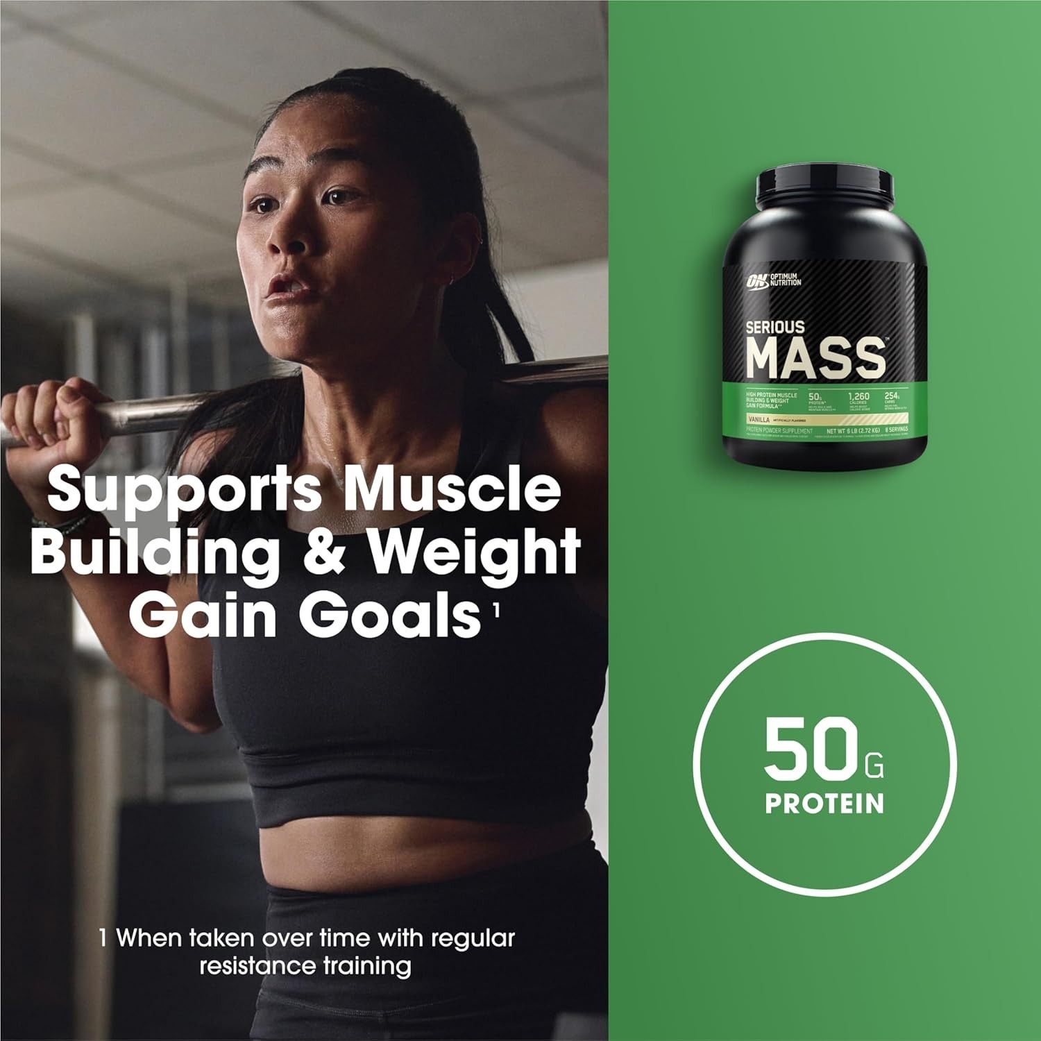 Vanilla Serious Mass – 6lb Protein Gainer with 50g Protein & Immune Support