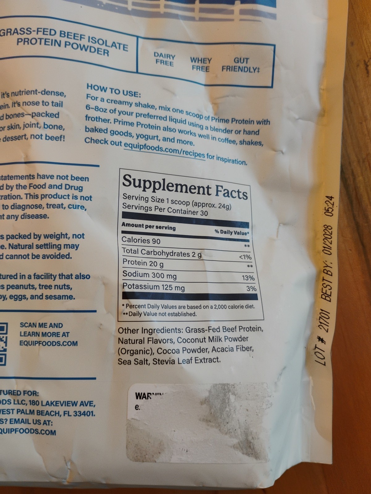 Equip Foods Prime Protein Powder Grass Fed Beef Protein Cookies Cream New 01/28