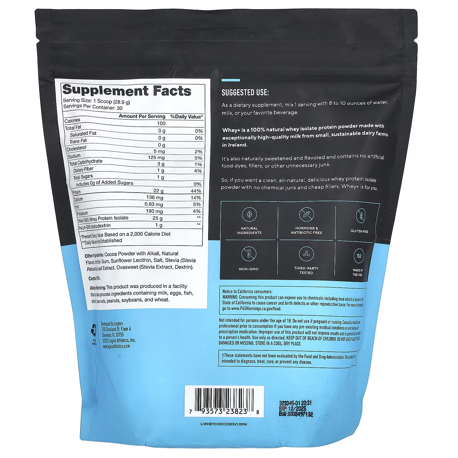 2 X Legion Athletics, Whey+, Whey Protein Powder, Dutch Chocolate, 1.91 lbs (86