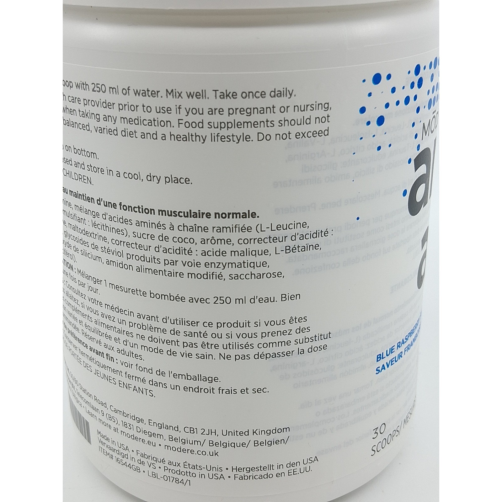 Modere Amino Acids Blue Raspberry 335g 30 scoops New EXP 8/26